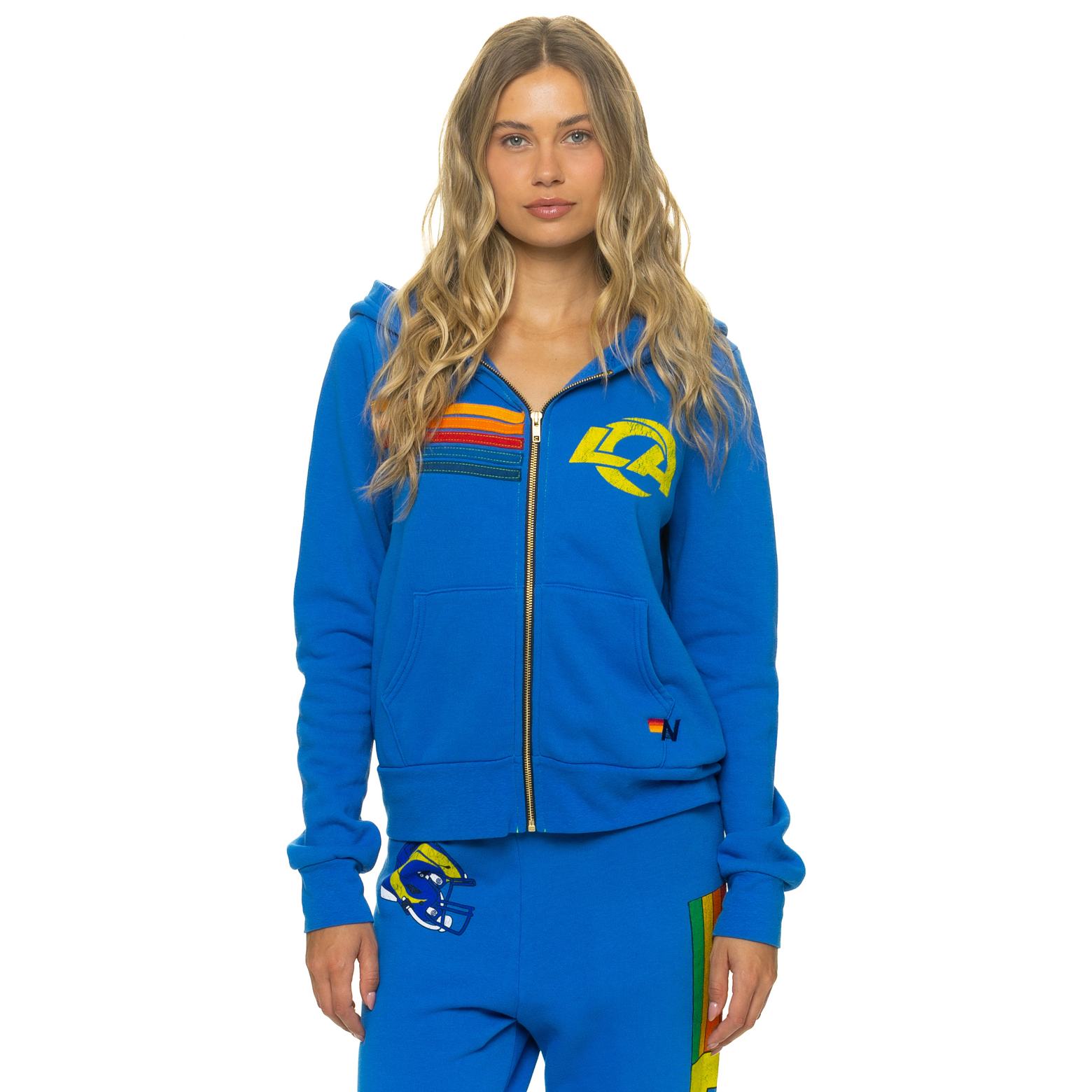 Unisex Aviator Nation Royal Los Angeles Rams Tri-Blend Full-Zip Hoodie