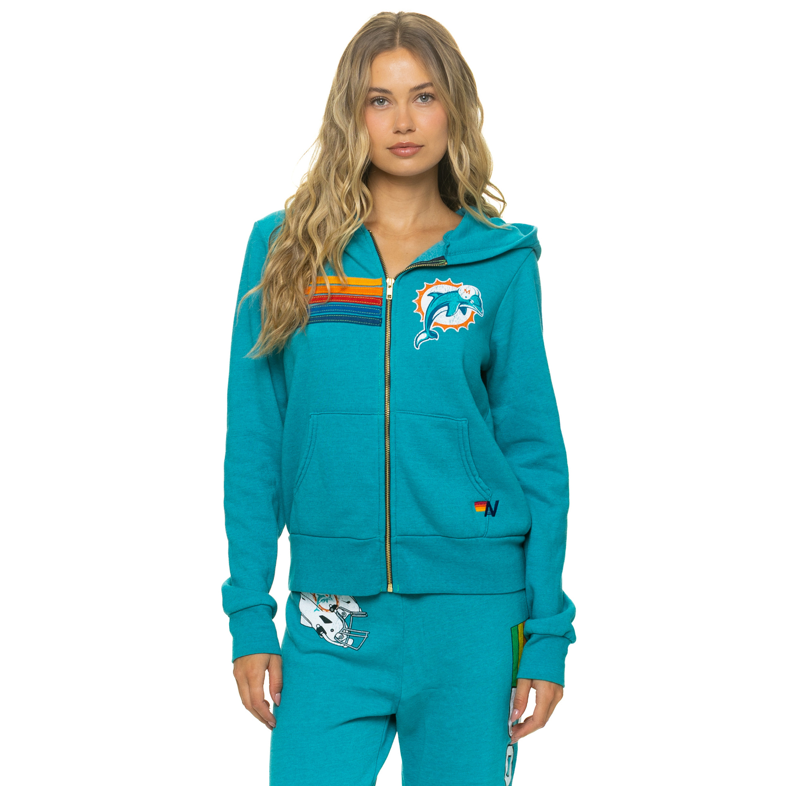 Unisex Aviator Nation Aqua Miami Dolphins Tri-Blend Full-Zip Hoodie
