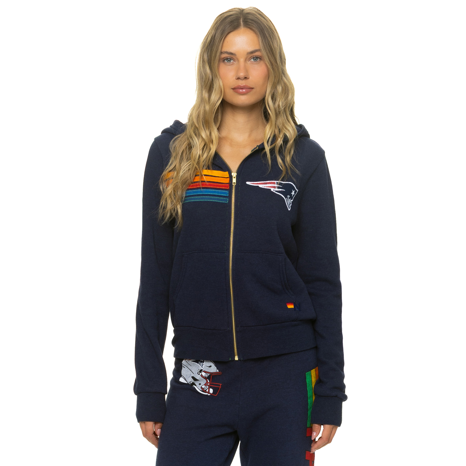 Unisex Aviator Nation Navy New England Patriots Tri-Blend Full-Zip Hoodie