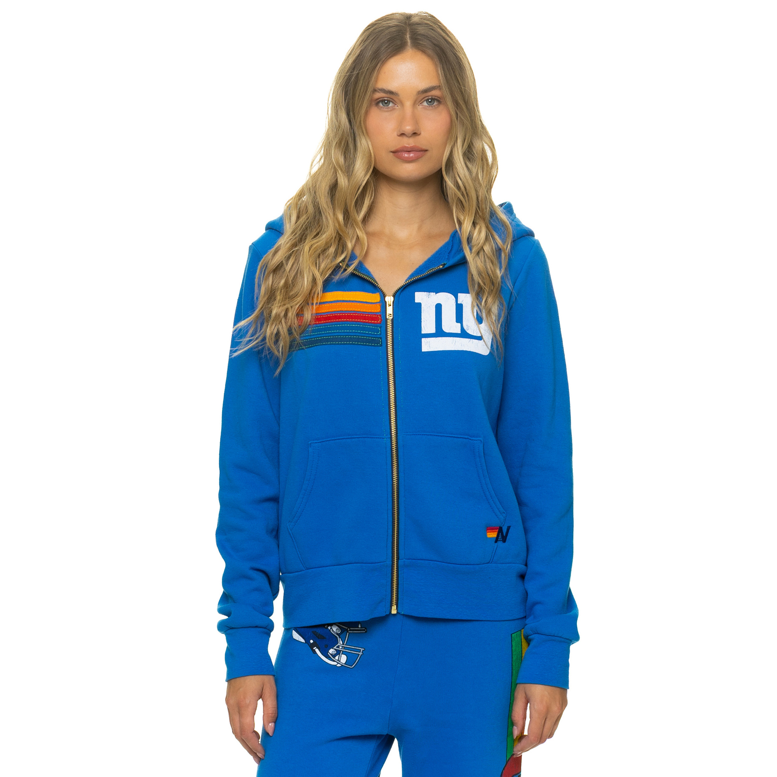 Unisex Aviator Nation Royal New York Giants Tri-Blend Full-Zip Hoodie