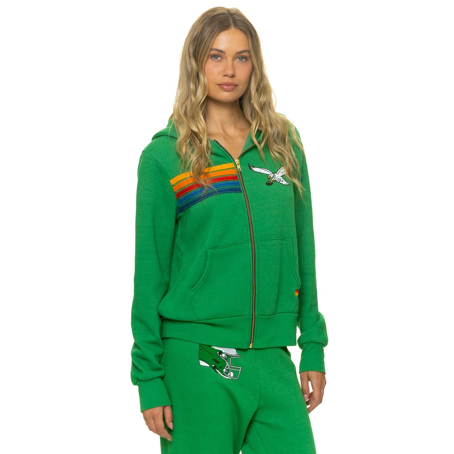 Unisex Aviator Nation Kelly Green Philadelphia Eagles Tri-Blend Full-Zip Hoodie