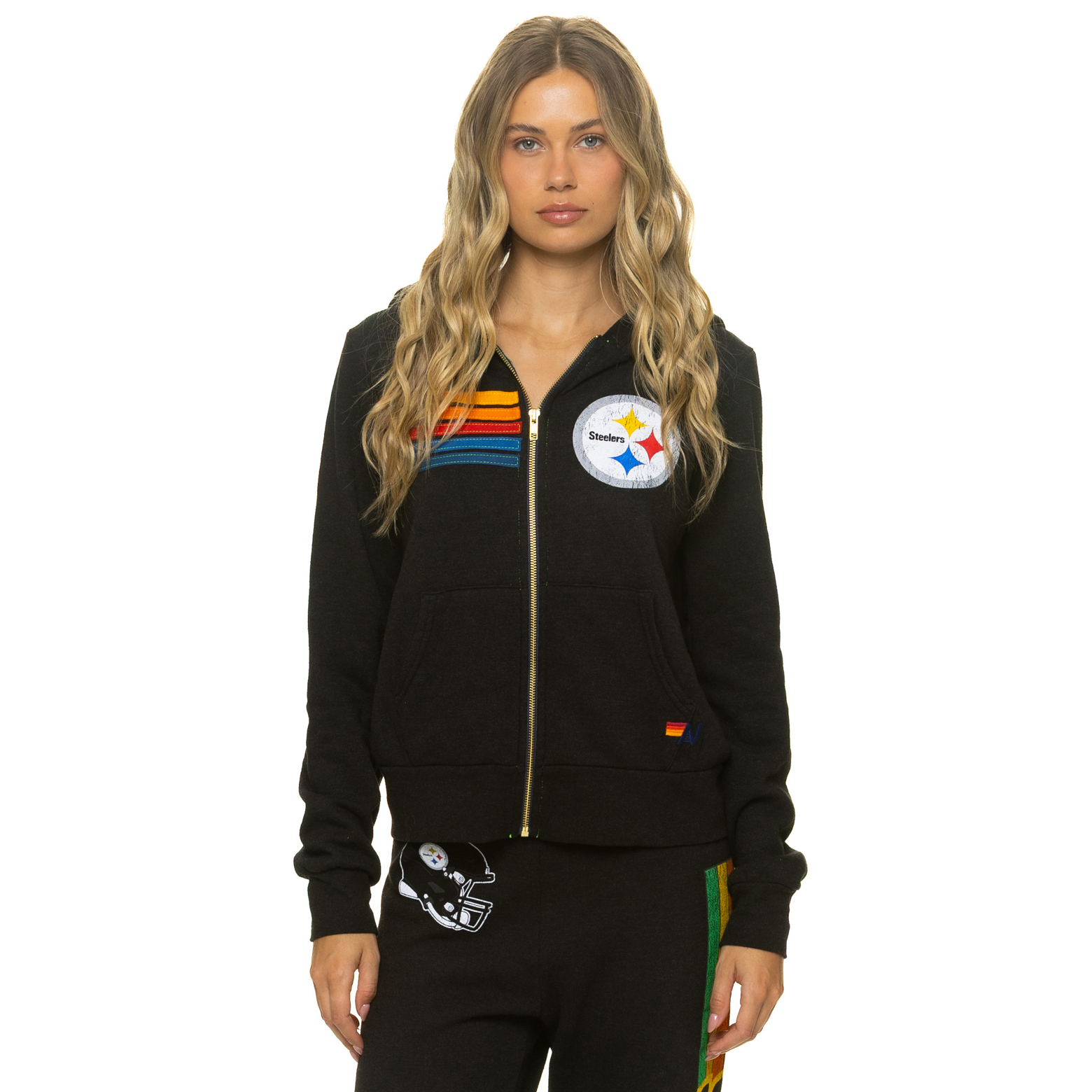 Unisex Aviator Nation Black Pittsburgh Steelers Tri-Blend Full-Zip Hoodie