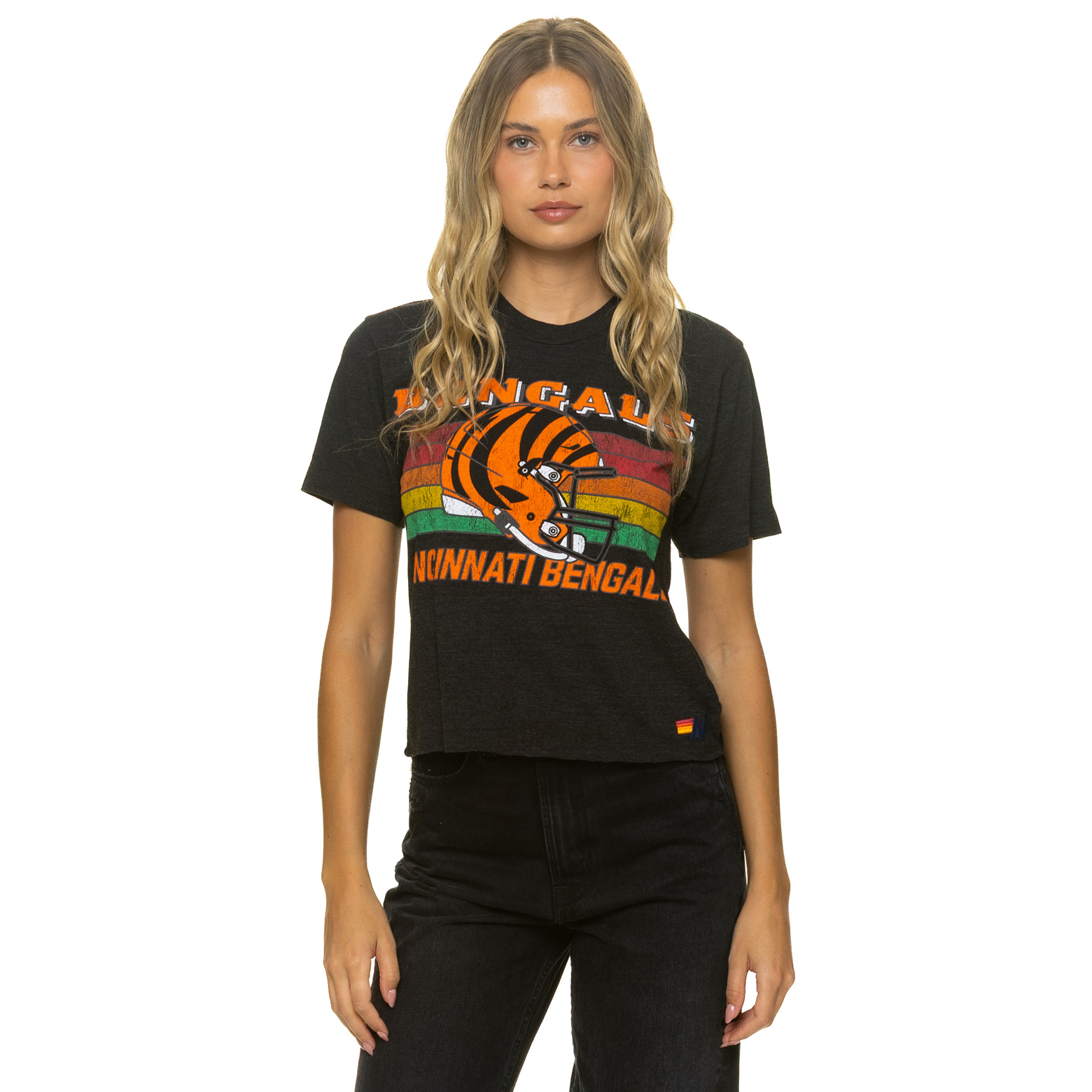 Women's Aviator Nation Black Cincinnati Bengals Boxy Boyfriend Tri-Blend T-Shirt