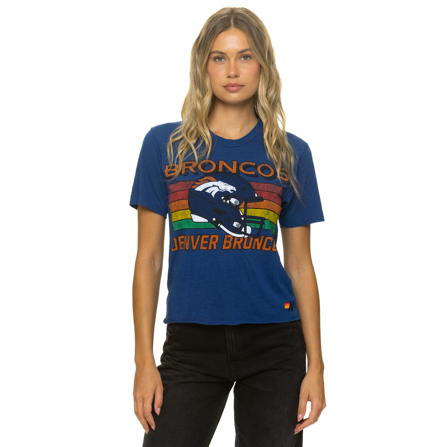 Women's Aviator Nation Navy Denver Broncos Boxy Boyfriend Tri-Blend T-Shirt