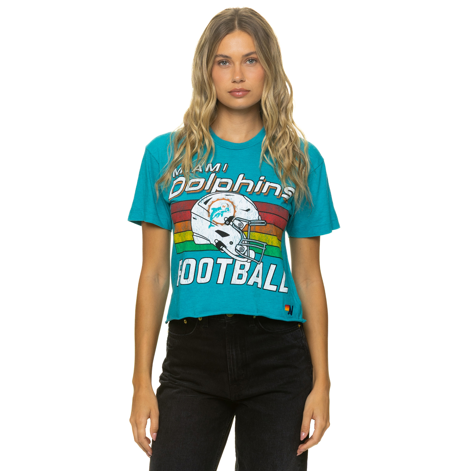 Women's Aviator Nation Aqua Miami Dolphins Boxy Boyfriend Tri-Blend T-Shirt