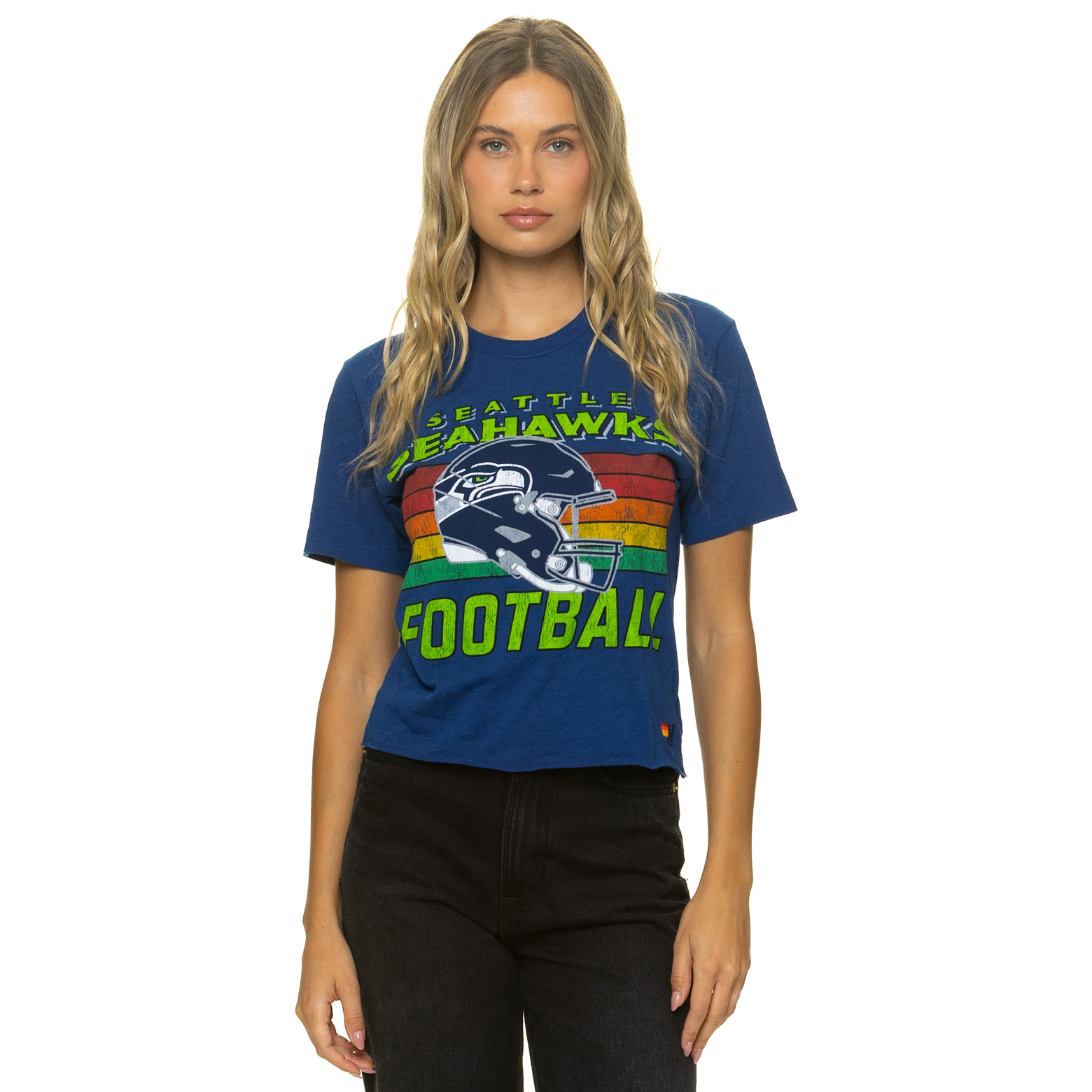 Women's Aviator Nation College Navy Seattle Seahawks Boxy Boyfriend Tri-Blend T-Shirt