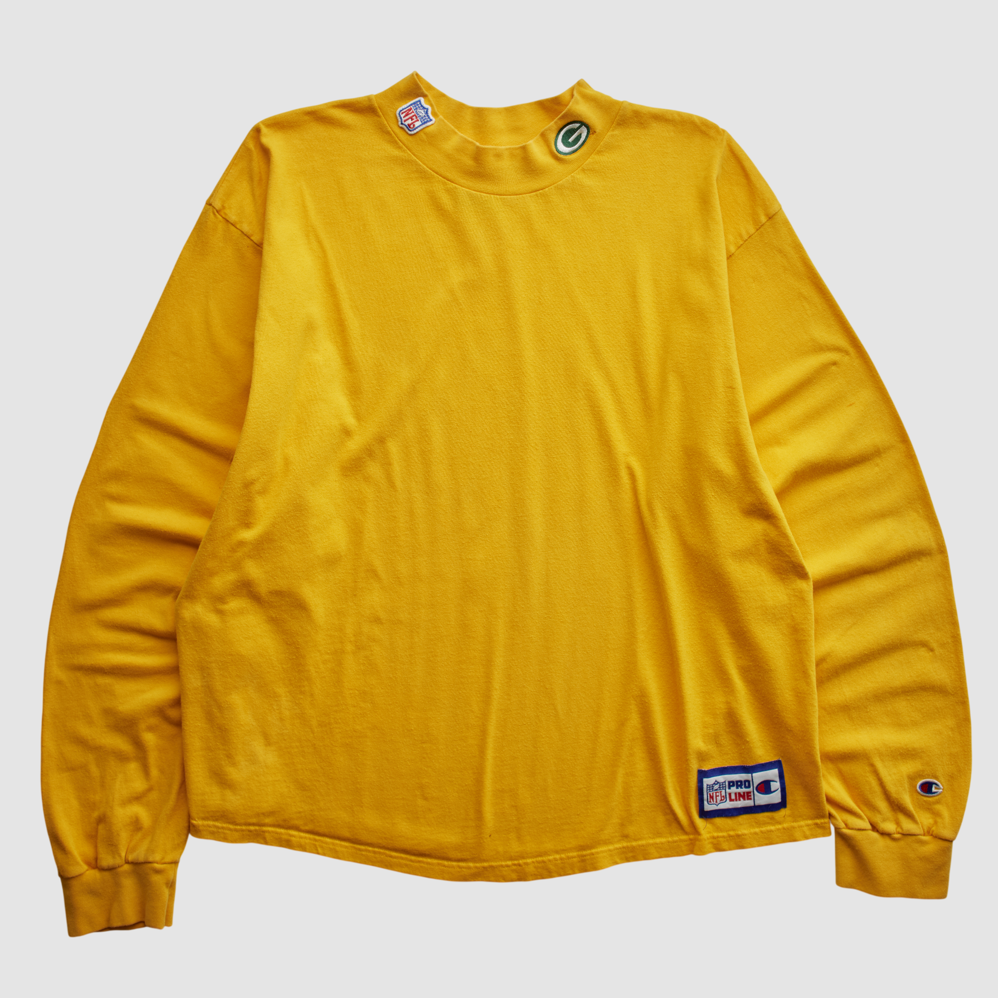 Green Bay Packers Champion 90s Long Sleeve T-shirt - Yellow - 2XL by Fanatics Real Vintage: retailer-supplied image