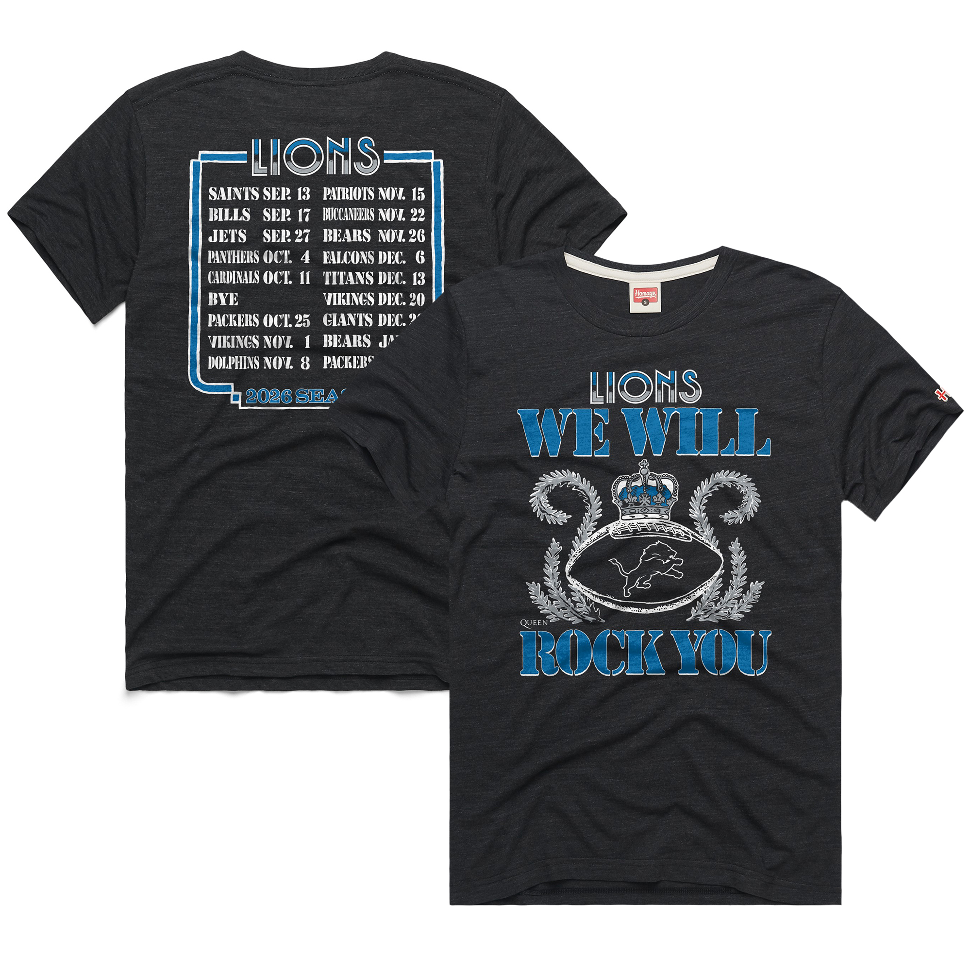 Unisex Homage Charcoal Detroit Lions 2026 NFL Schedule Queen Tri-Blend T-Shirt