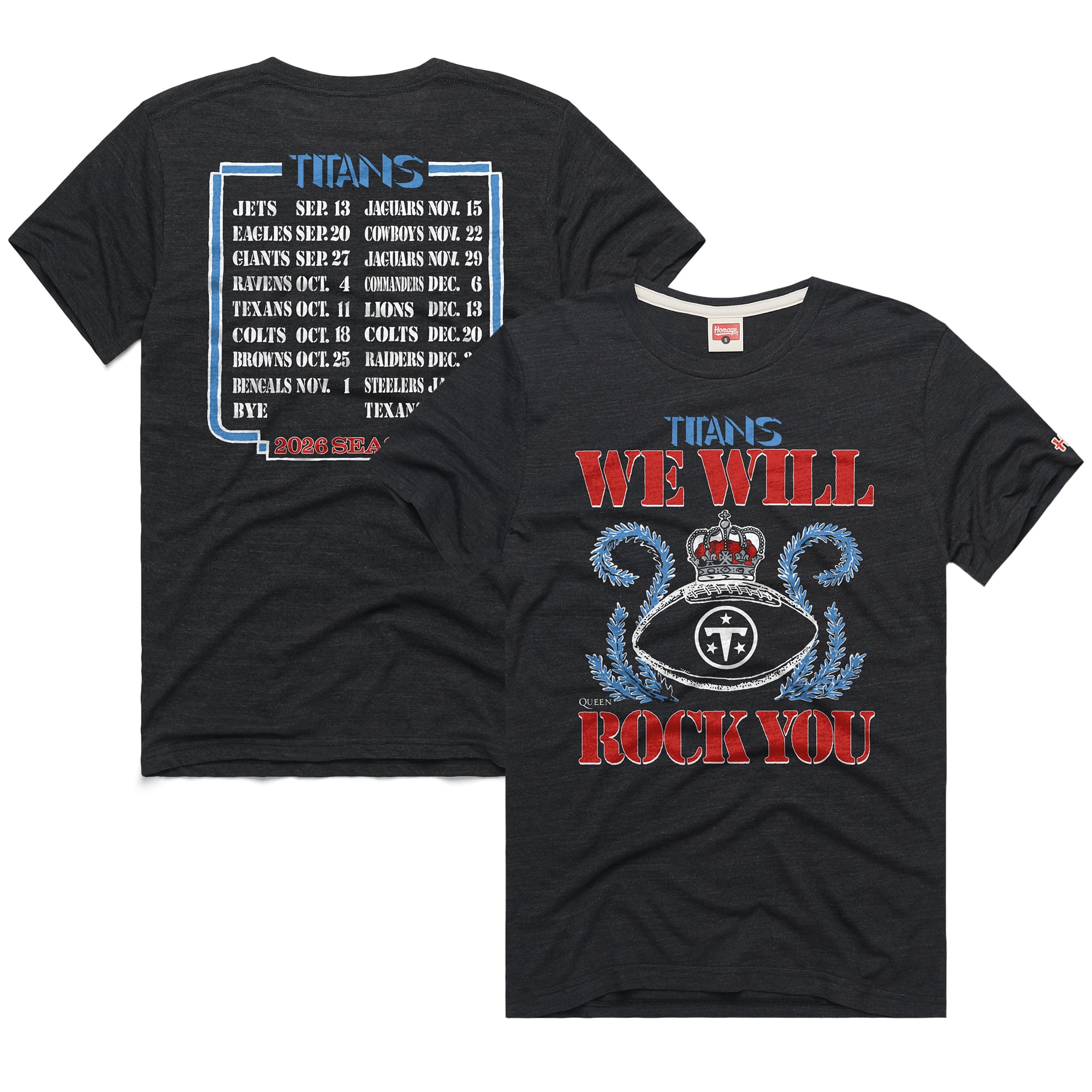 Unisex Homage Charcoal Tennessee Titans 2026 NFL Schedule Queen Tri-Blend T-Shirt
