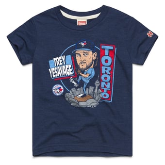 Youth Homage Trey Yesavage Navy Toronto Blue Jays Caricature Tri-Blend T-Shirt