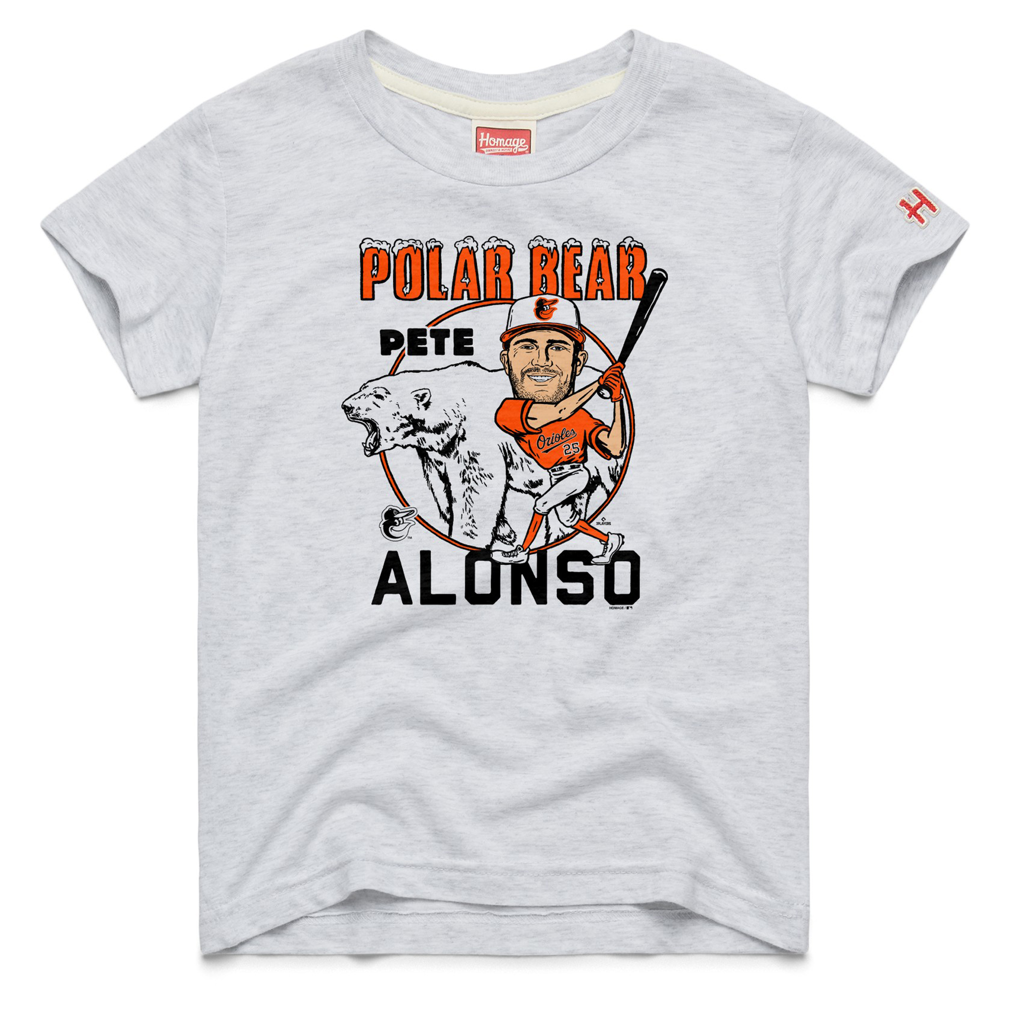 Youth Homage Pete Alonso Ash Baltimore Orioles Caricature Tri-Blend T-Shirt