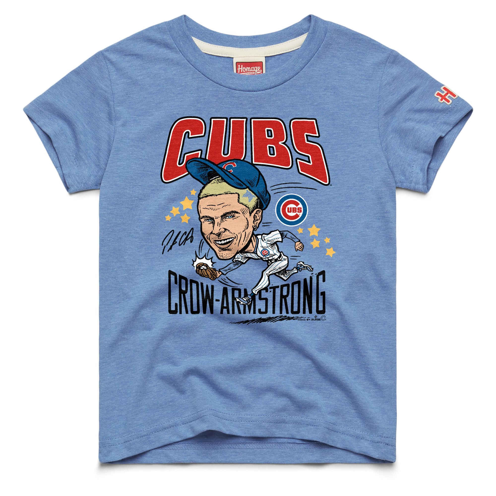 Youth Homage Pete Crow-Armstrong Light Blue Chicago Cubs Caricature Tri-Blend T-Shirt