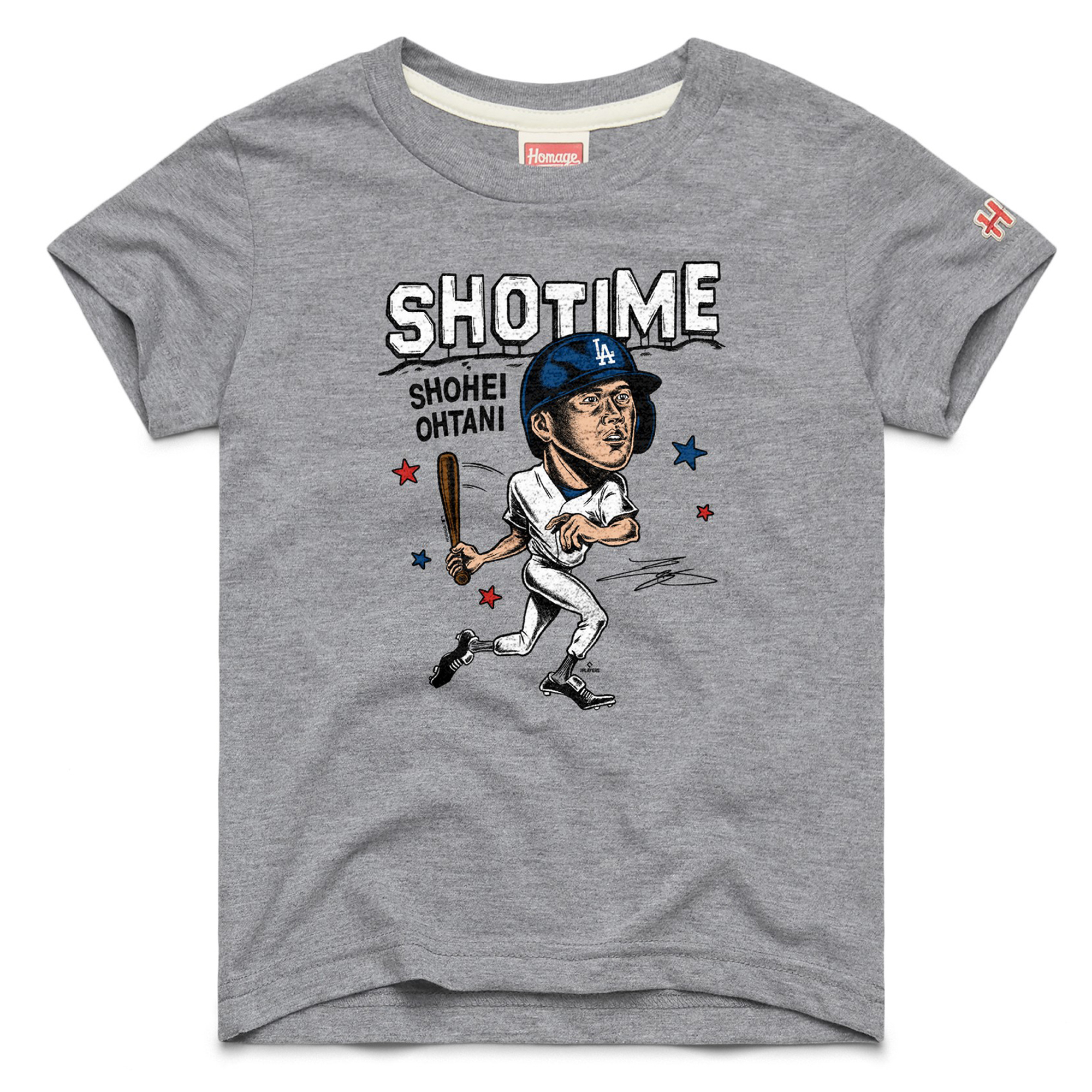 Youth Homage Shohei Ohtani Gray Los Angeles Dodgers Caricature Tri-Blend T-Shirt