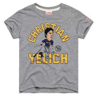 Youth Homage Christian Yelich Gray Milwaukee Brewers Caricature Tri-Blend T-Shirt
