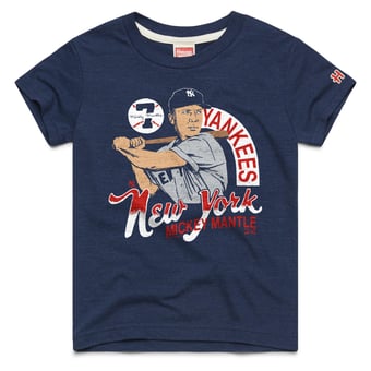 Youth Homage Mickey Mantle Navy New York Yankees Cooperstown Collection Player Graphic Tri-Blend T-Shirt