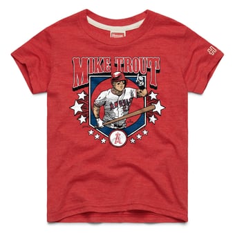 Youth Homage Mike Trout Red Los Angeles Angels Player Graphic Tri-Blend T-Shirt