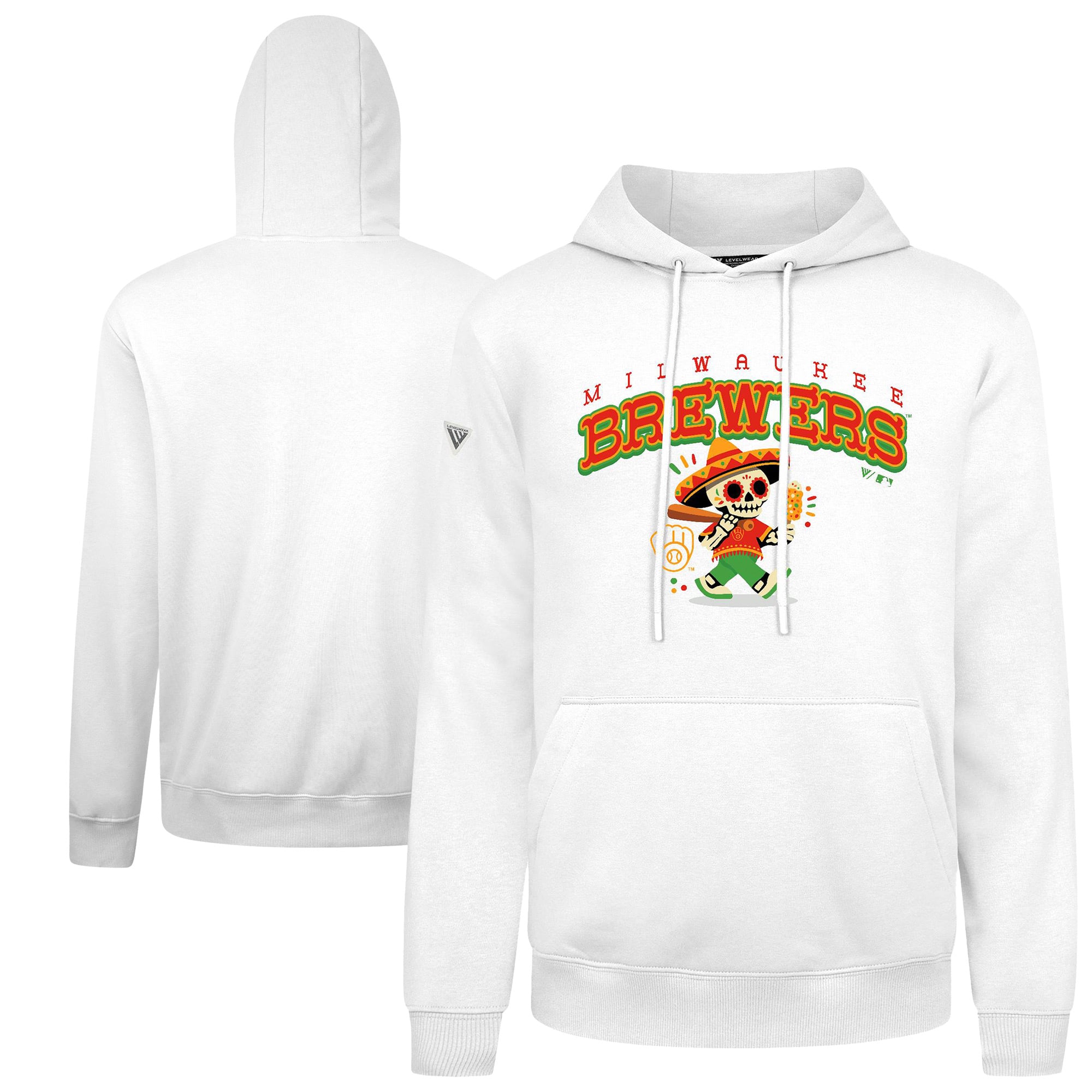 Men's Levelwear White Milwaukee Brewers  Sugar Skull Podium Hoodie