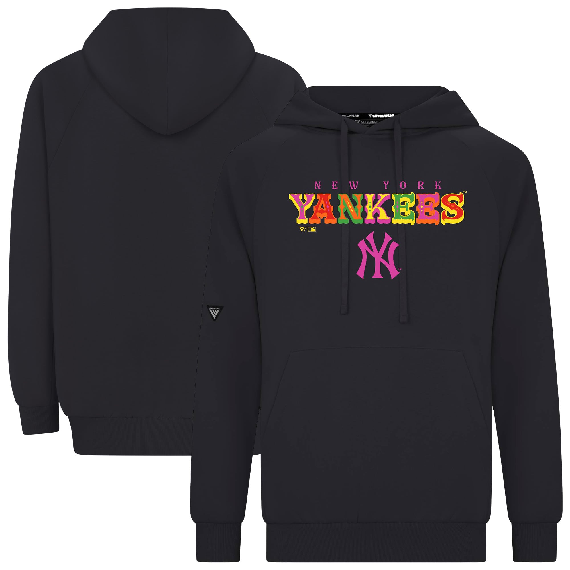 Men's Levelwear Black New York Yankees Fiesta Text Connect Raglan Hoodie