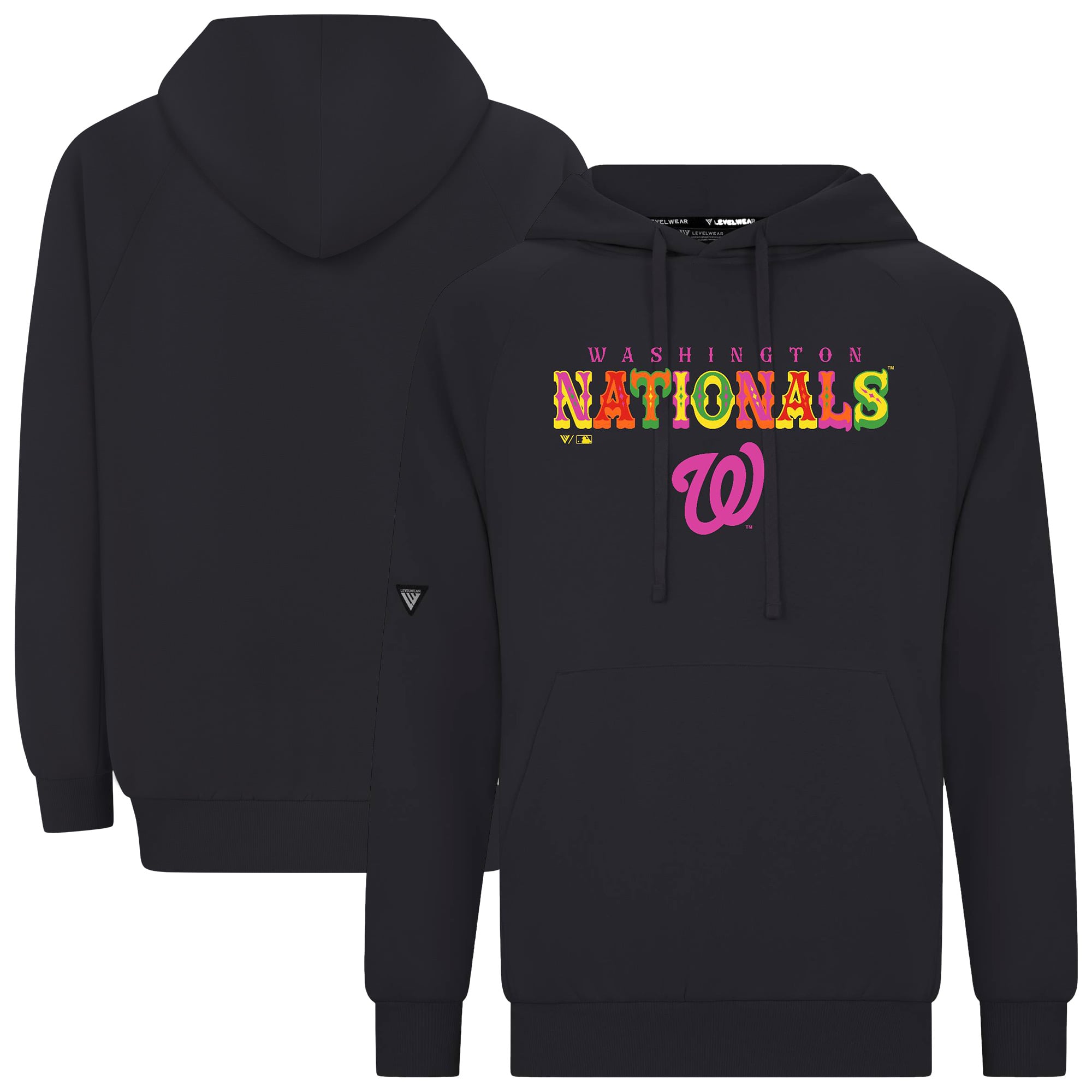 Men's Levelwear Black Washington Nationals Fiesta Text Connect Raglan Hoodie