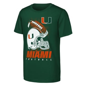 Youth Outerstuff  Green Miami Hurricanes For the Glory Football Helmet T-Shirt