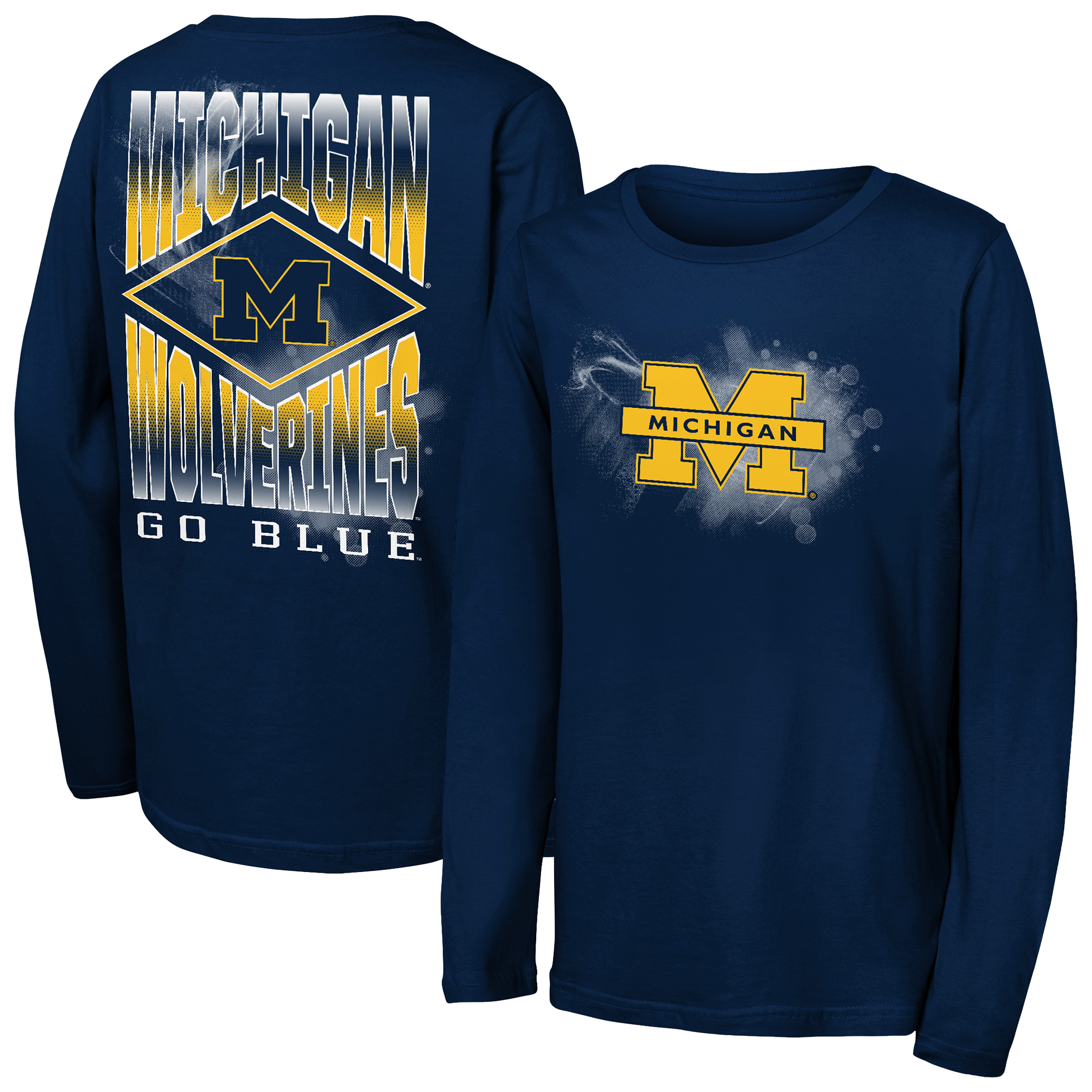 Youth Outerstuff Navy Michigan Wolverines Full Steam Long Sleeve T-Shirt