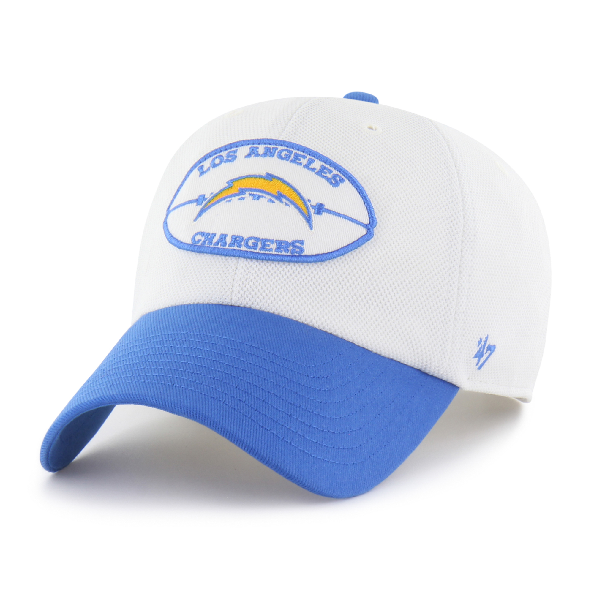 Men's '47 White/Blue Los Angeles Chargers Pique Patch Clean Up Adjustable Hat