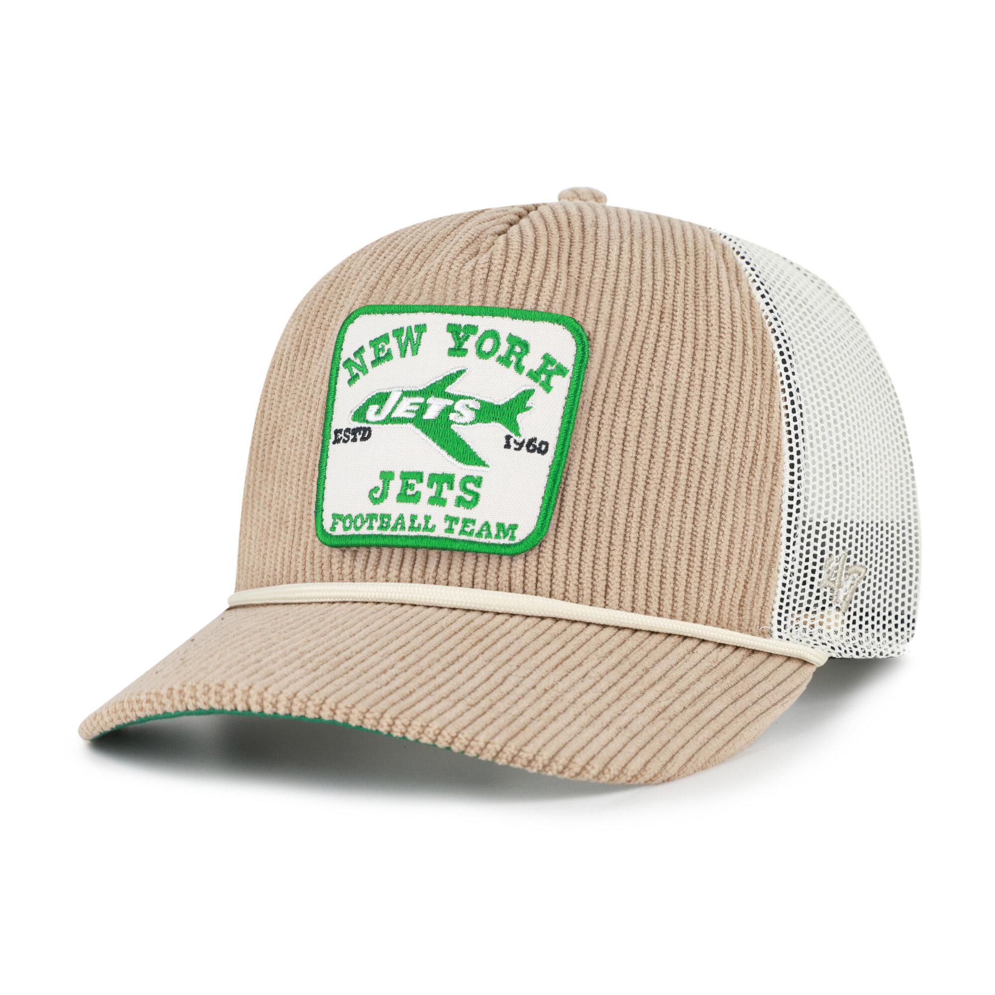 Men's '47 Khaki New York Jets Throwback Cordlandia Hitch Adjustable Hat