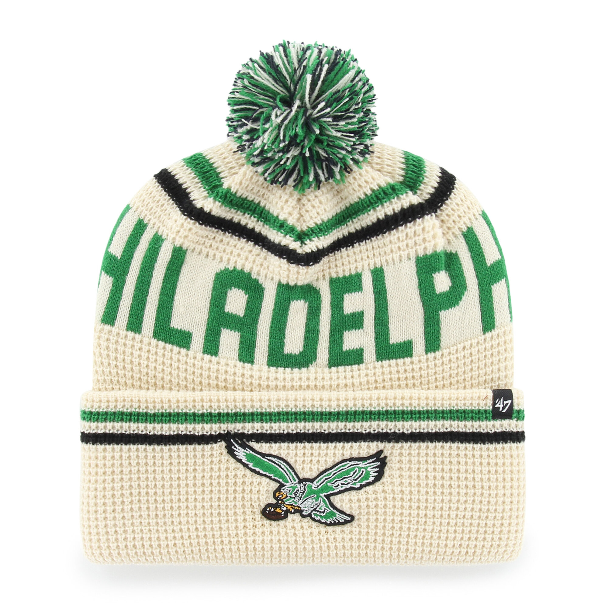 Men's '47  Natural Philadelphia Eagles Quattrle Cuffed Knit Hat with Pom