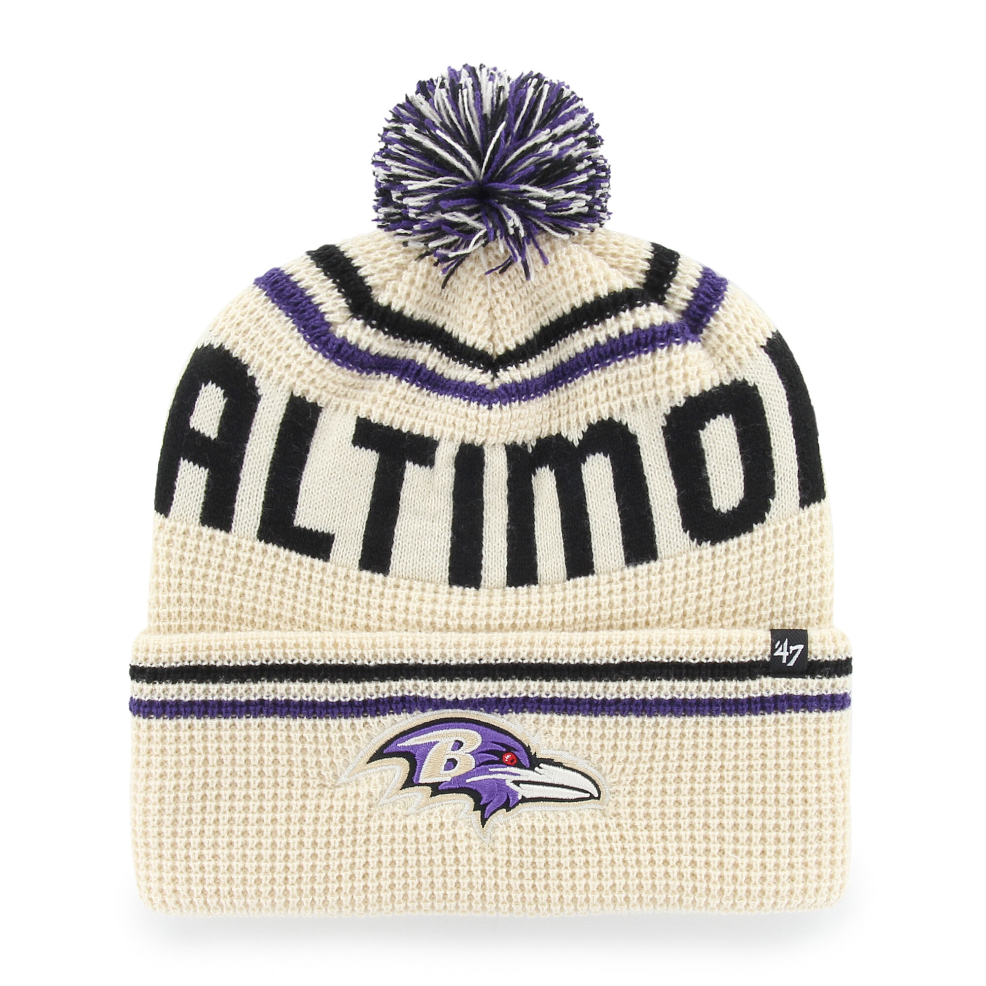 Men's '47  Natural Baltimore Ravens Quattrle Cuffed Knit Hat with Pom