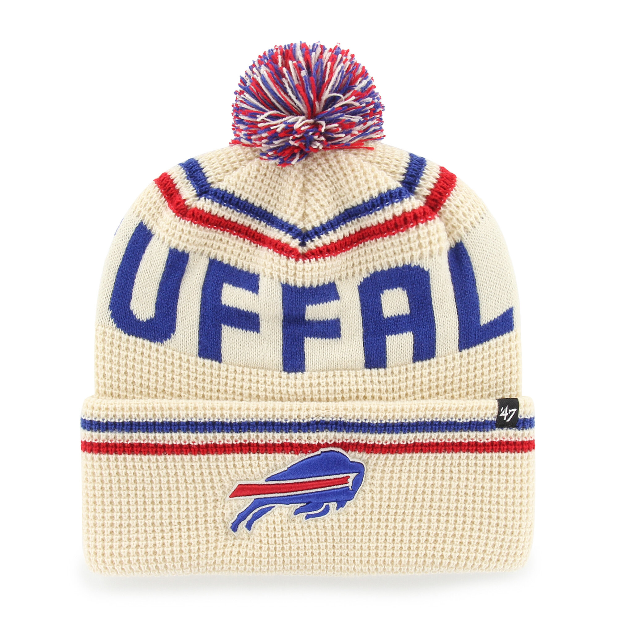 Men's '47  Natural Buffalo Bills Quattrle Cuffed Knit Hat with Pom