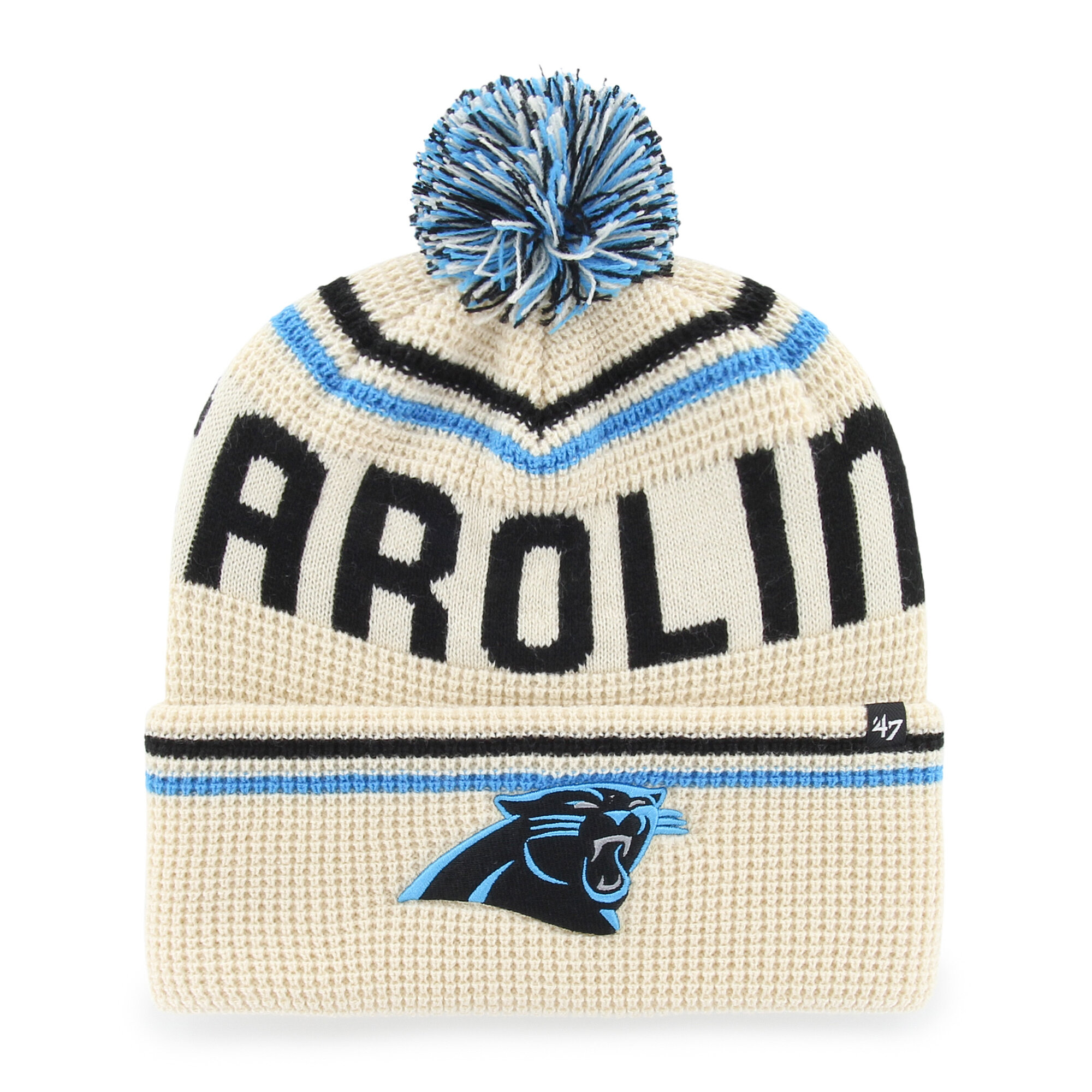 Men's '47  Natural Carolina Panthers Quattrle Cuffed Knit Hat with Pom