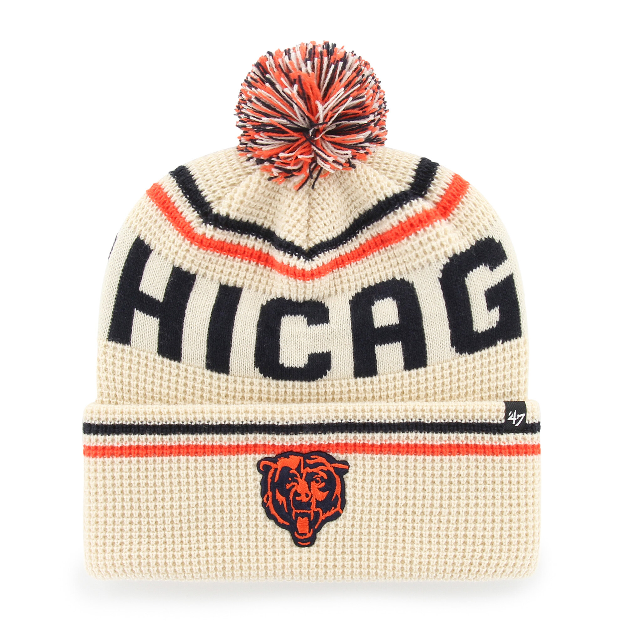 Men's '47  Natural Chicago Bears Quattrle Cuffed Knit Hat with Pom