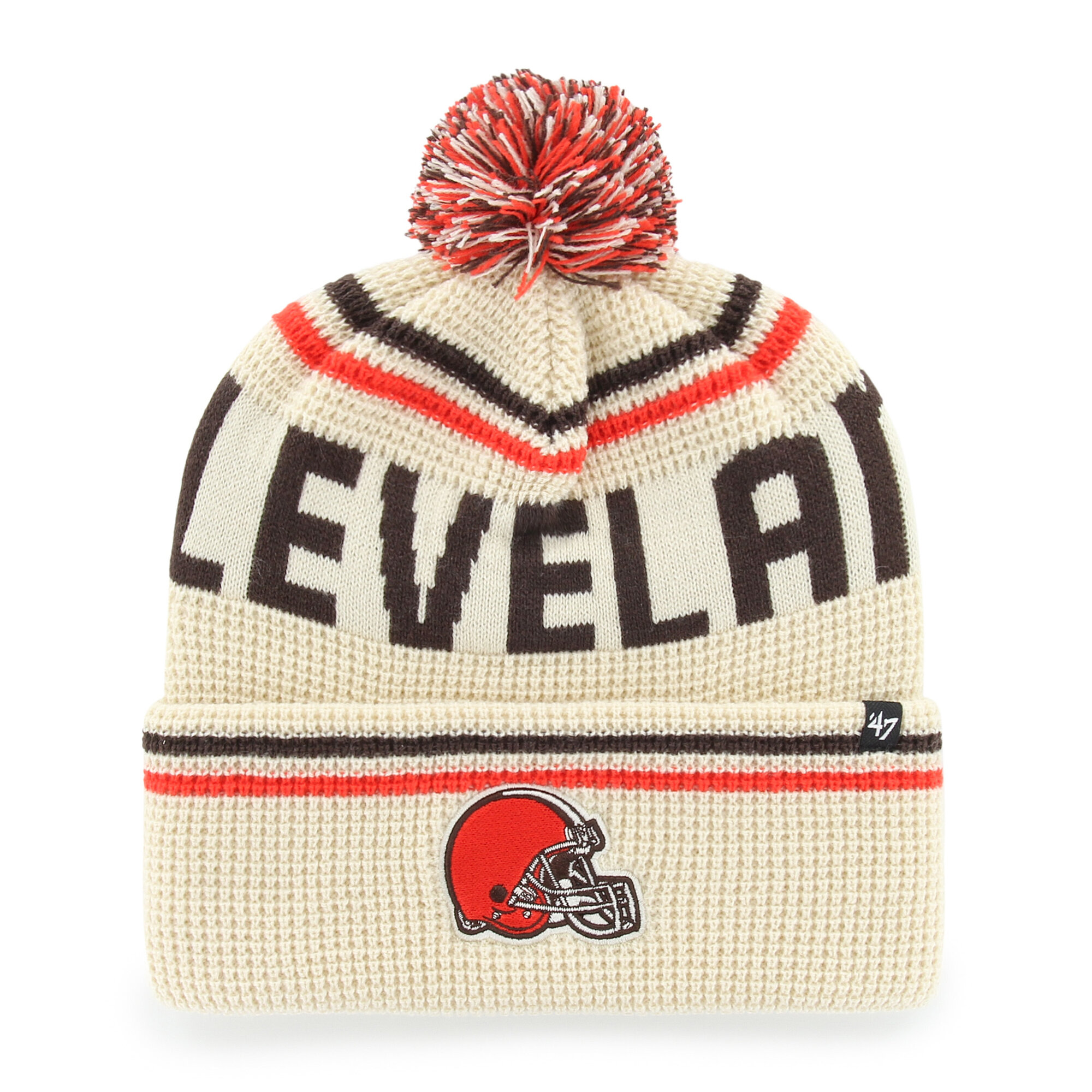 Men's '47  Natural Cleveland Browns Quattrle Cuffed Knit Hat with Pom