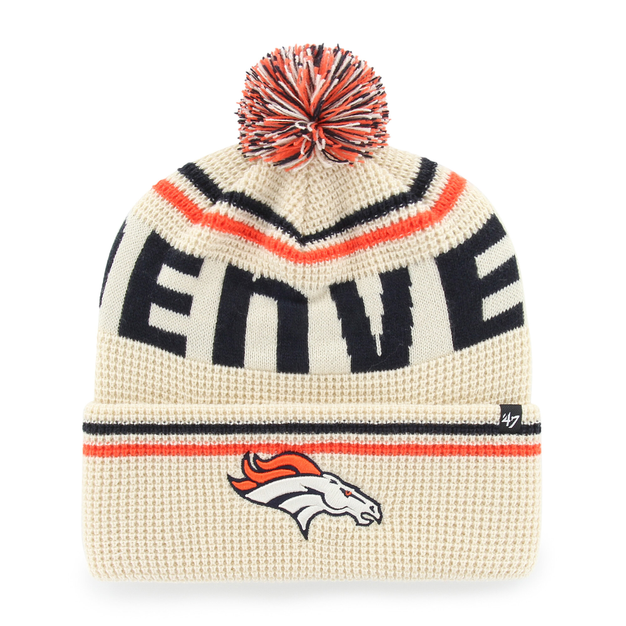 Men's '47  Natural Denver Broncos Quattrle Cuffed Knit Hat with Pom