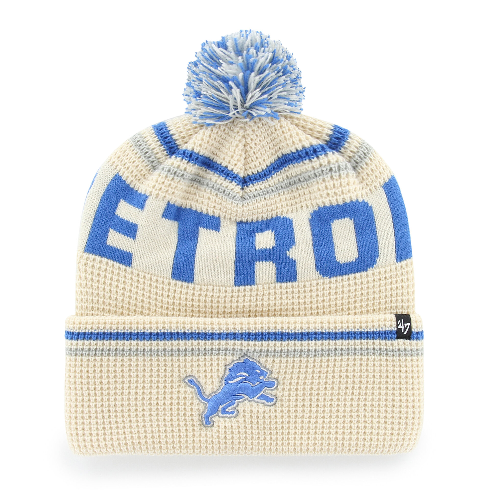 Men's '47  Natural Detroit Lions Quattrle Cuffed Knit Hat with Pom