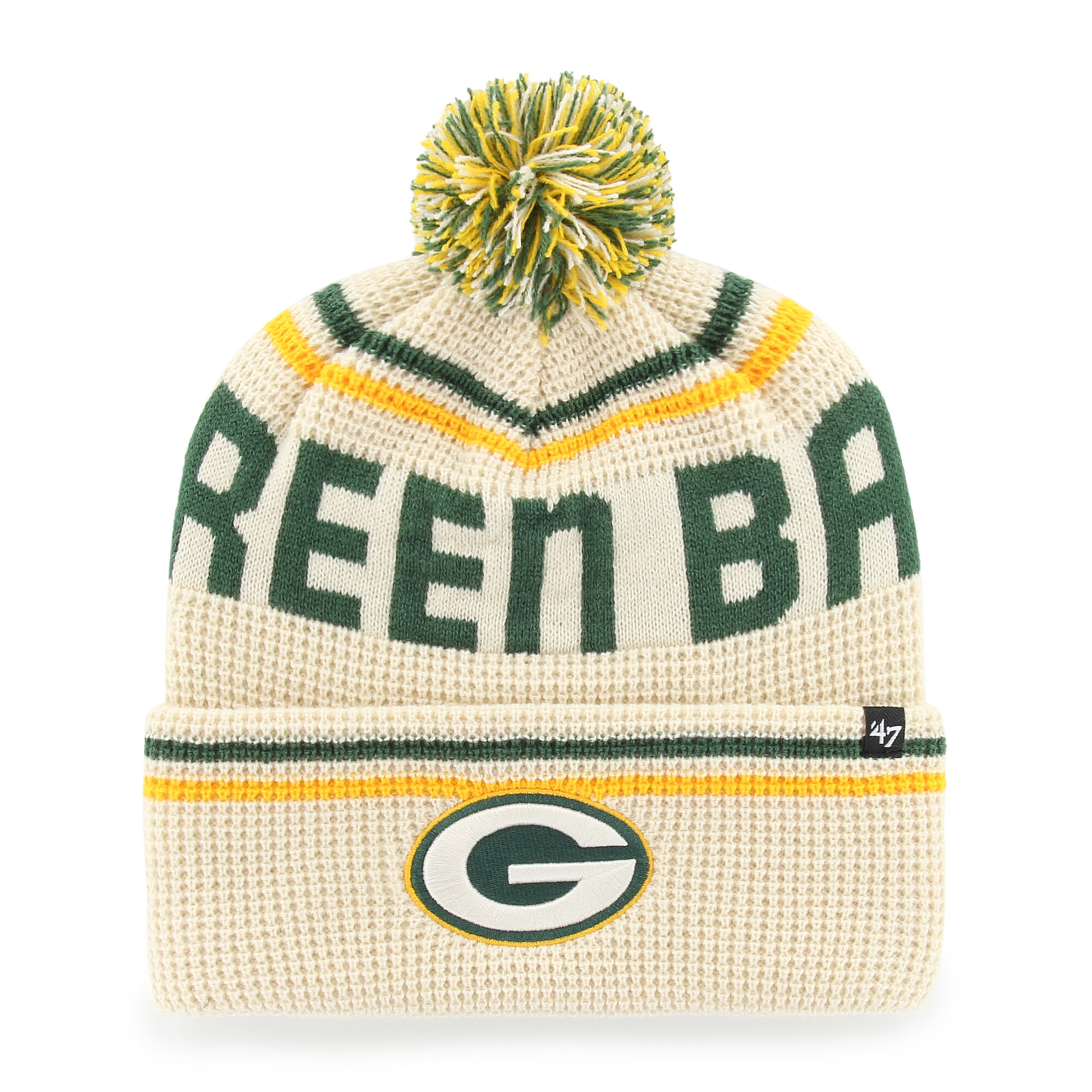 Men's '47  Natural Green Bay Packers Quattrle Cuffed Knit Hat with Pom