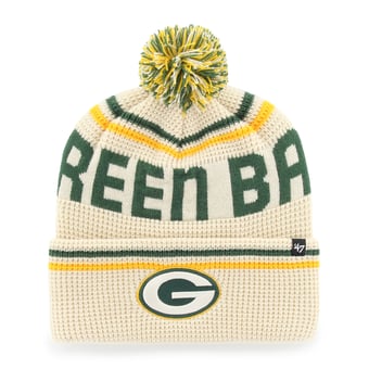 Men's '47  Natural Green Bay Packers Quattrle Cuffed Knit Hat with Pom