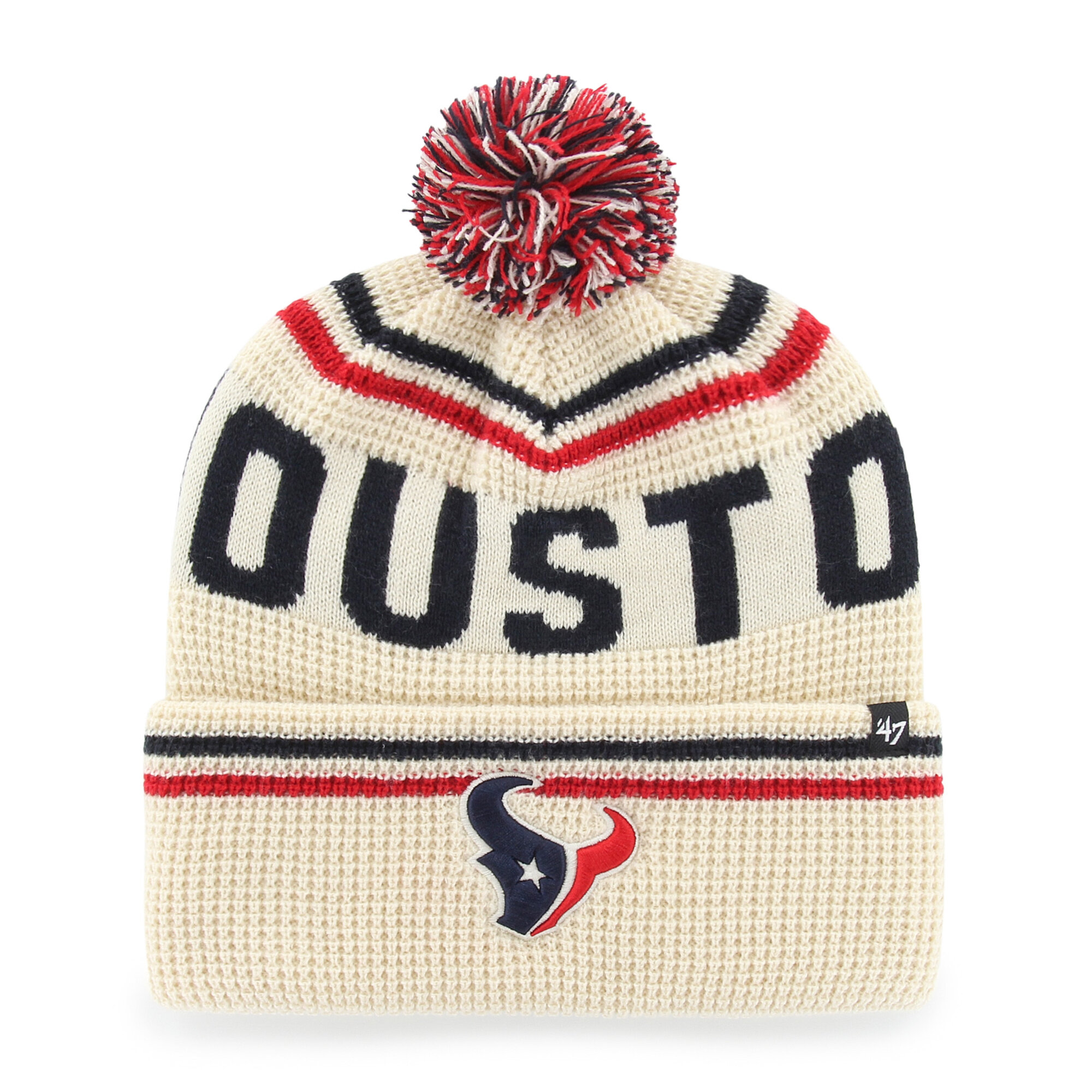 Men's '47 Natural Houston Texans Quattrle Cuffed Knit Hat with Pom