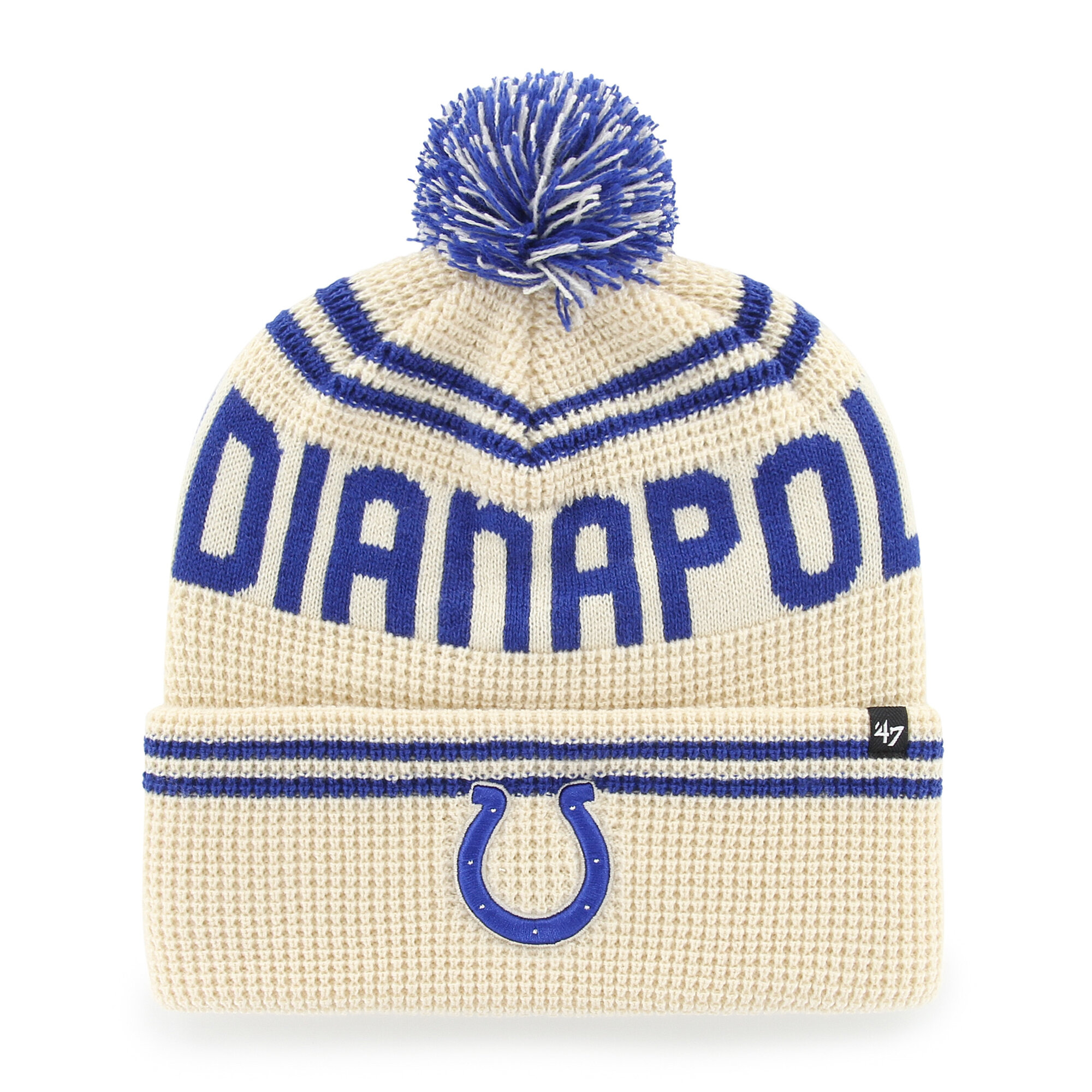 Men's '47 Natural Indianapolis Colts Quattrle Cuffed Knit Hat with Pom