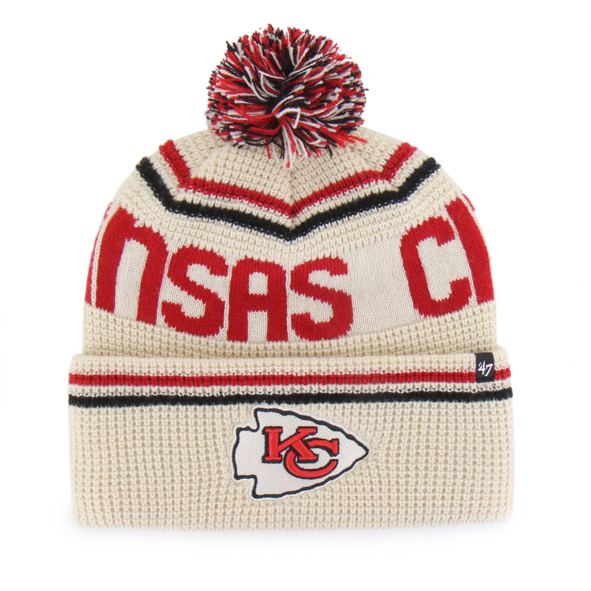 Men's '47  Natural Kansas City Chiefs Quattrle Cuffed Knit Hat with Pom