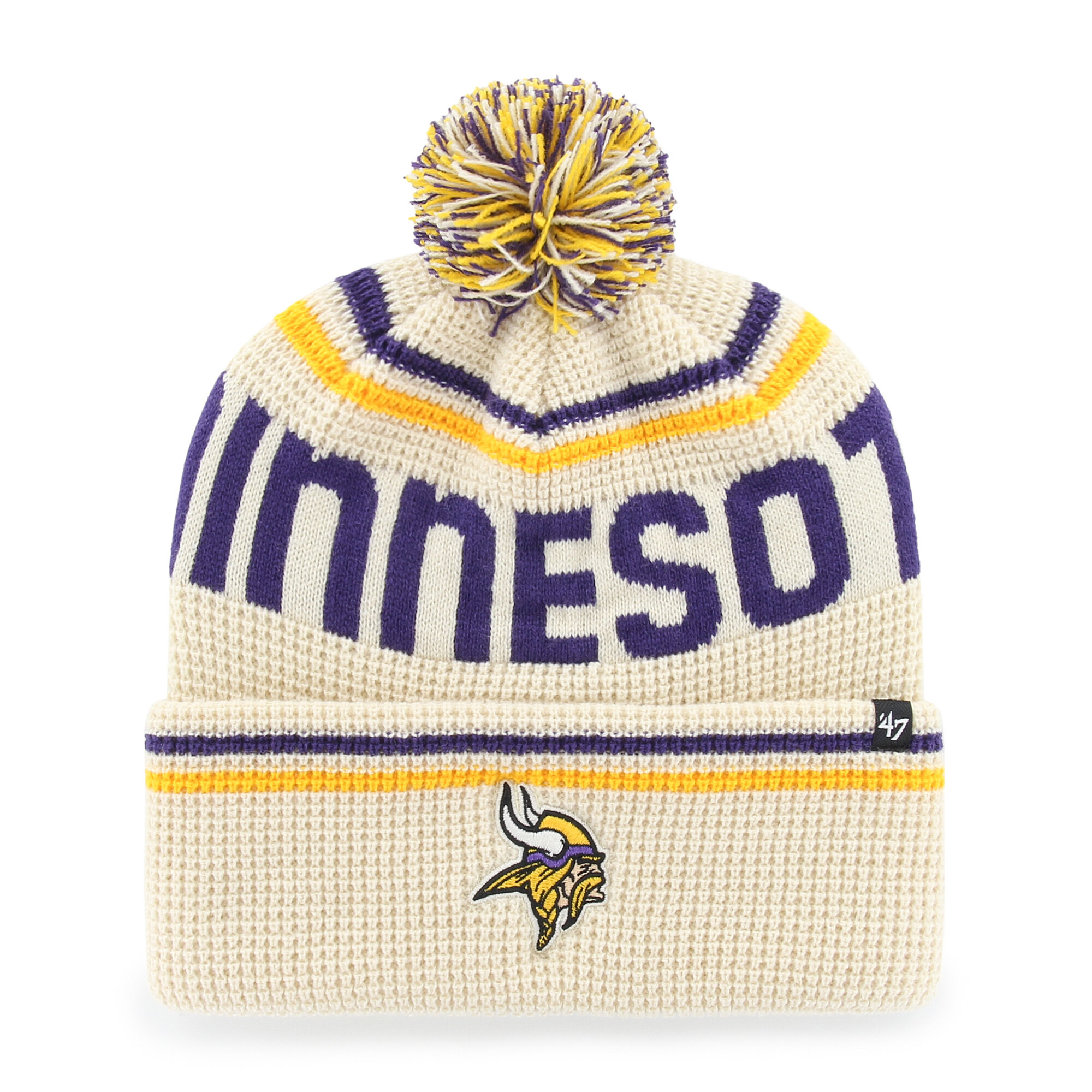 Men's '47  Natural Minnesota Vikings Quattrle Cuffed Knit Hat with Pom