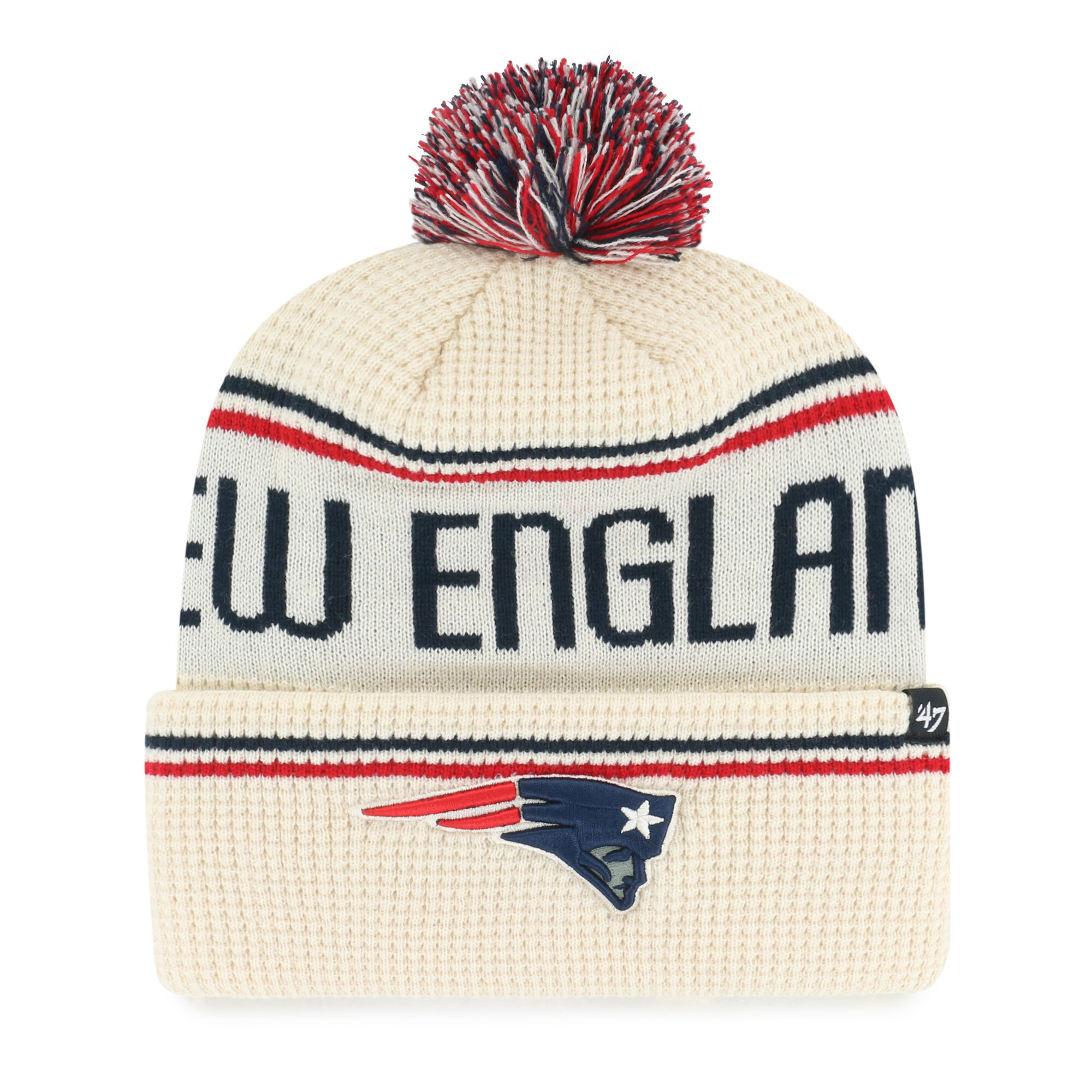 Men's '47  Natural New England Patriots Quattrle Cuffed Knit Hat with Pom