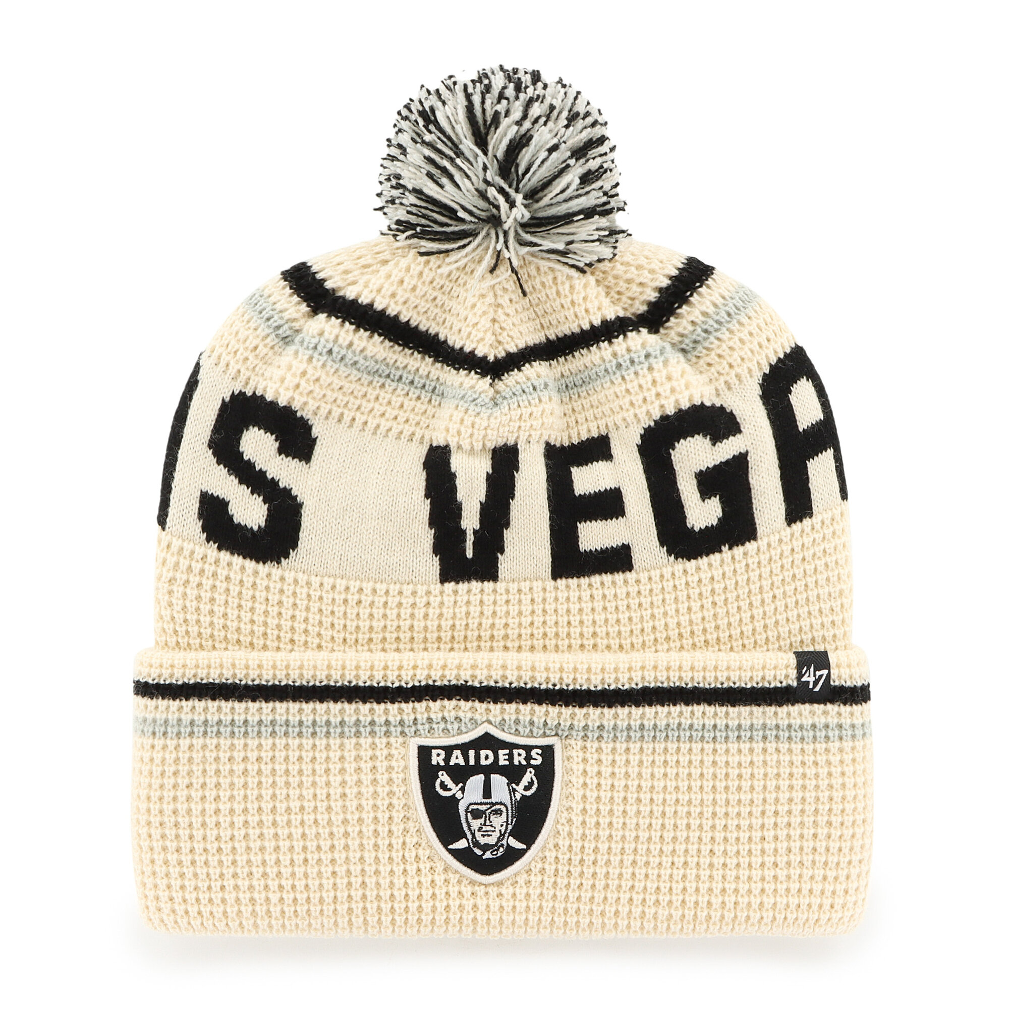 Men's '47  Natural Las Vegas Raiders Quattrle Cuffed Knit Hat with Pom