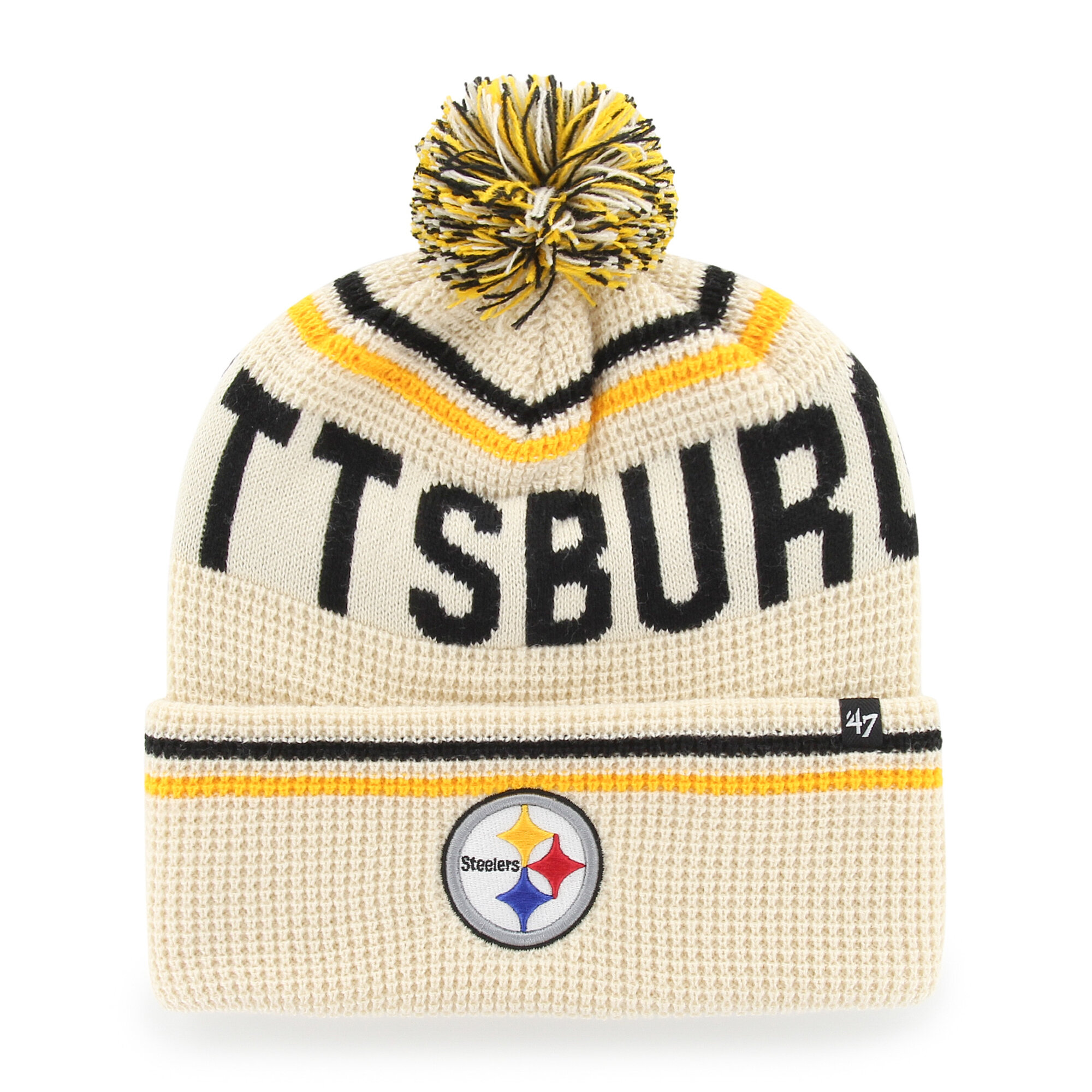 Men's '47  Natural Pittsburgh Steelers Quattrle Cuffed Knit Hat with Pom