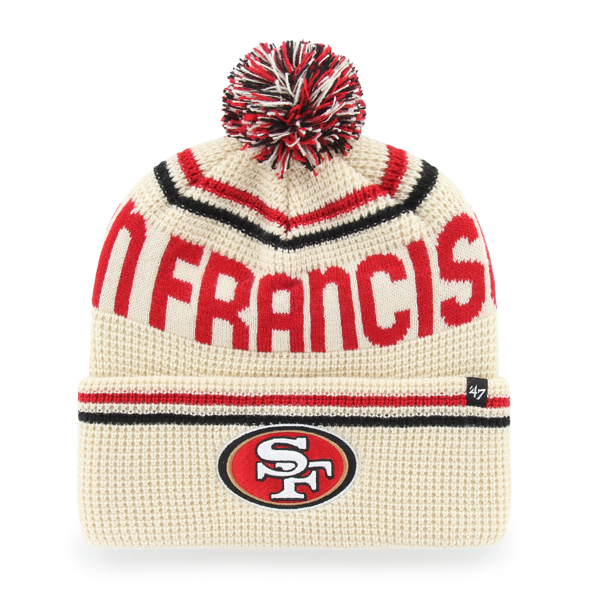 Men's '47 Natural San Francisco 49ers Quattrle Cuffed Knit Hat with Pom