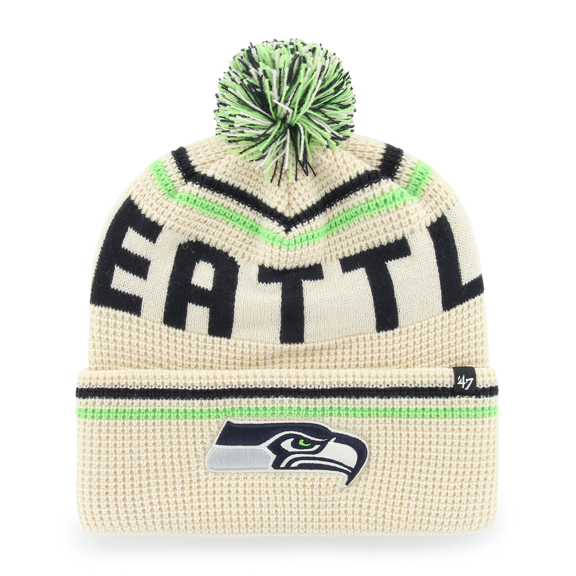 Men's '47  Natural Seattle Seahawks Quattrle Cuffed Knit Hat with Pom