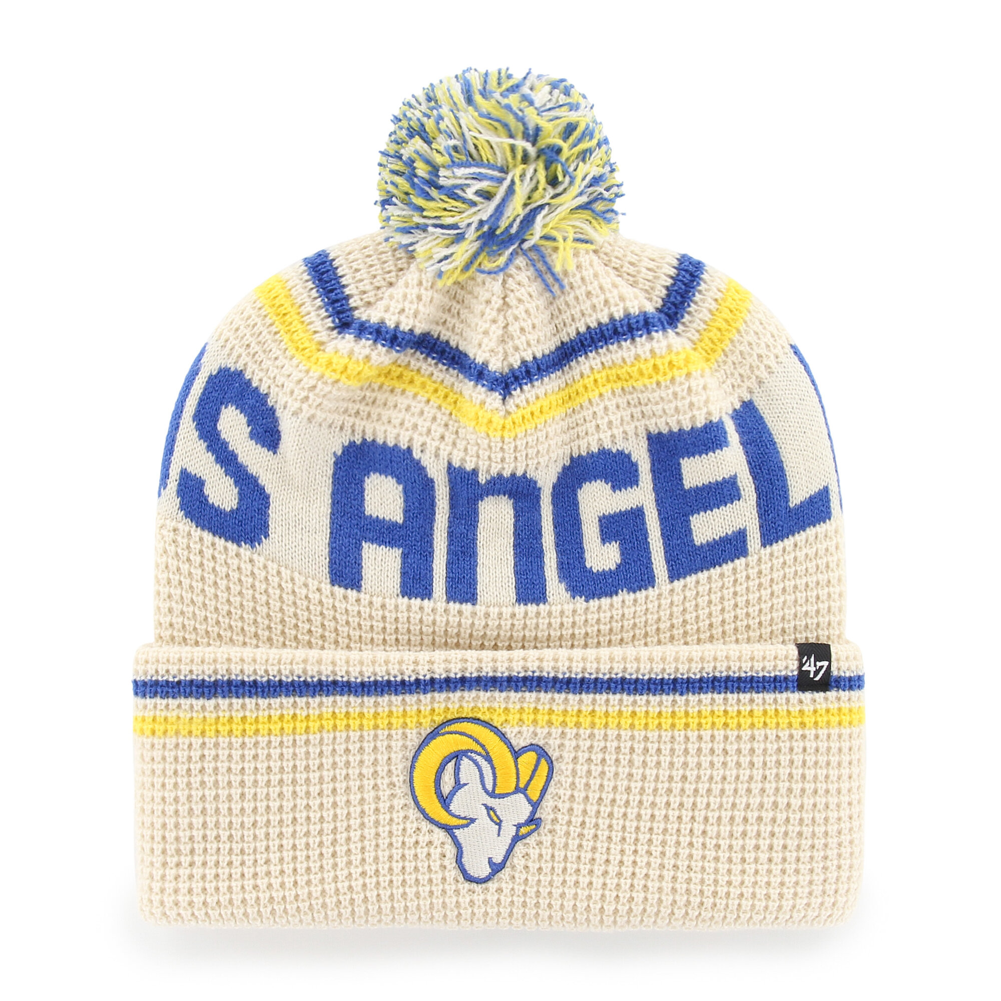 Men's '47  Natural Los Angeles Rams Quattrle Cuffed Knit Hat with Pom