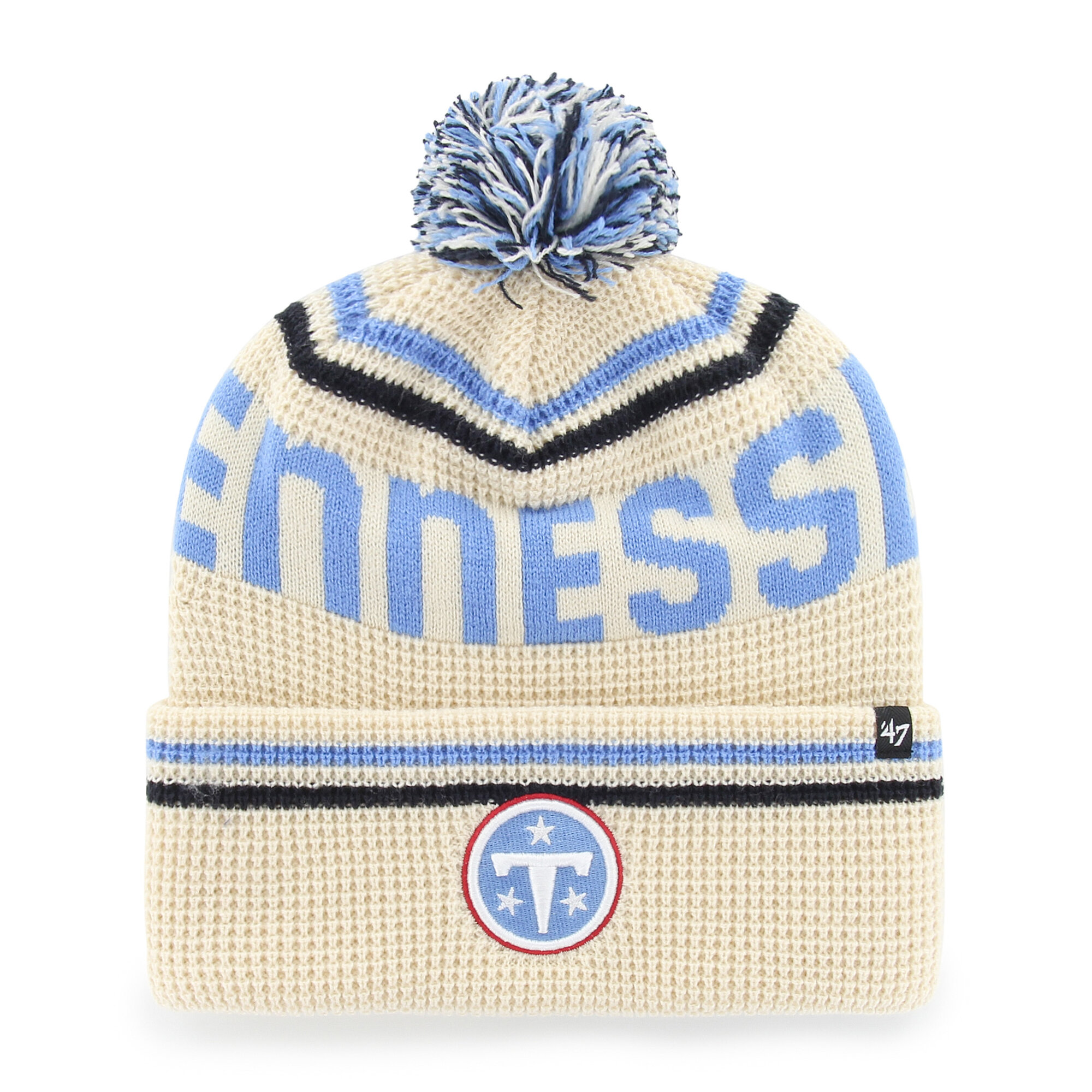 Men's '47  Natural Tennessee Titans Quattrle Cuffed Knit Hat with Pom