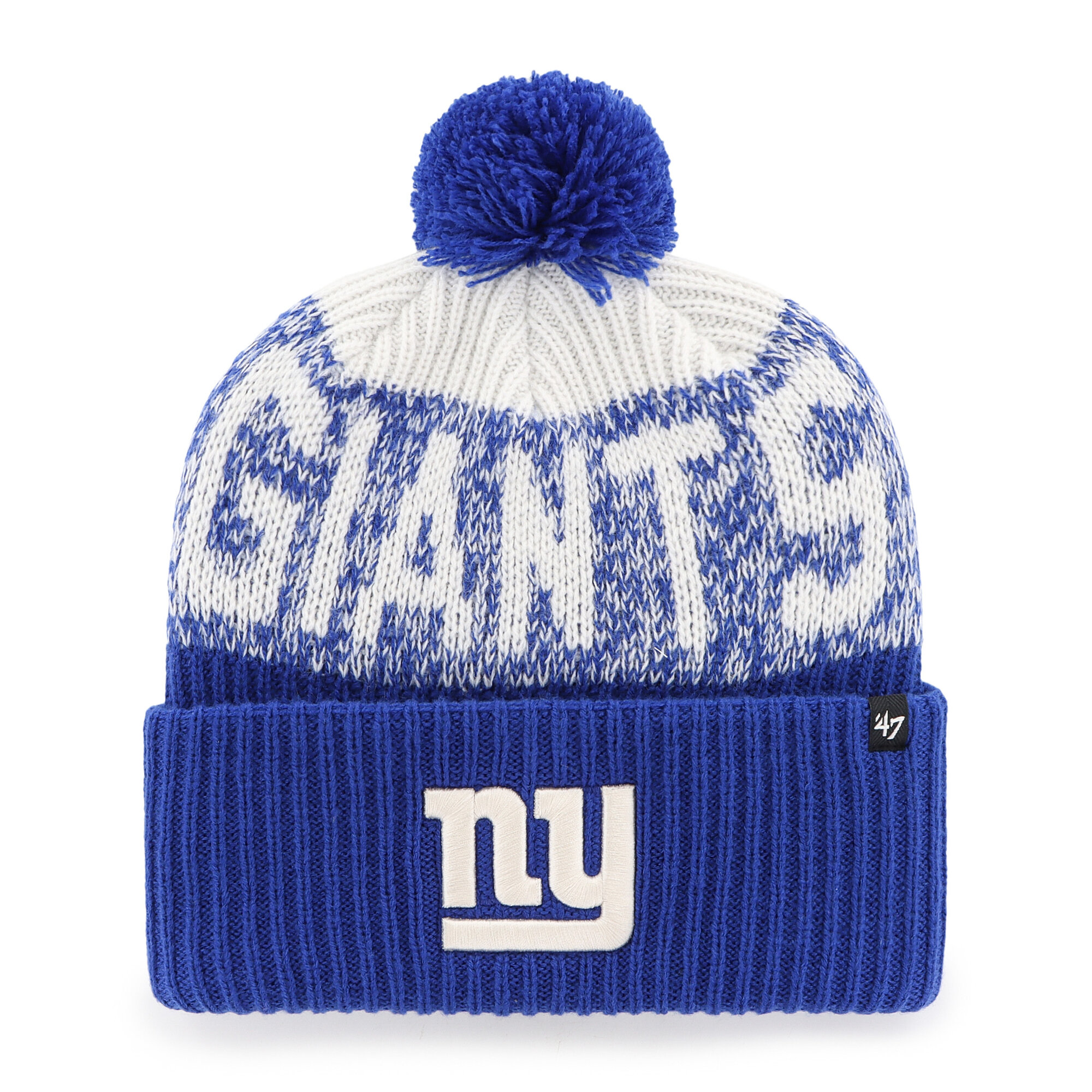 Men's '47 Royal New York Giants Bone Chill Cuffed Knit Hat with Pom