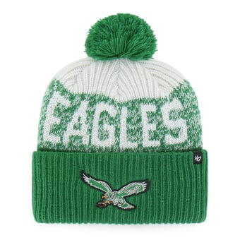 Men's '47  Kelly Green Philadelphia Eagles Throwback Bone Chill Cuffed Knit Hat with Pom
